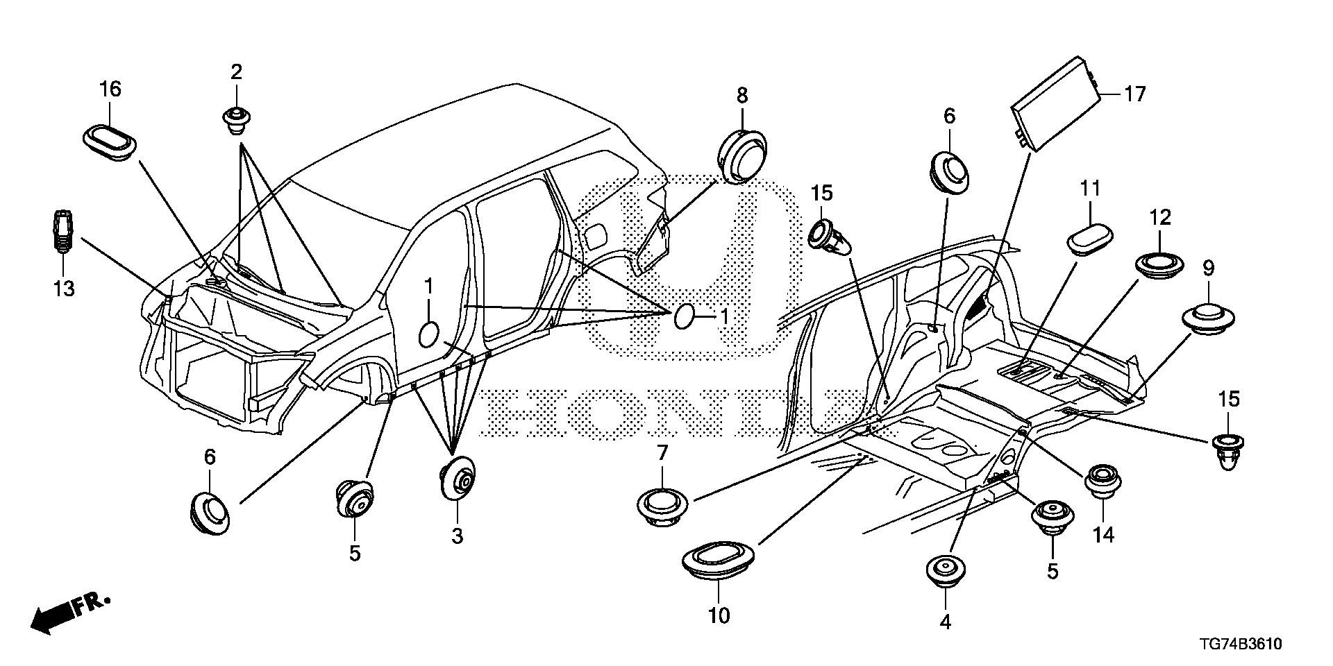 Diagram GROMMET (1) for your 1998 Honda Civic Hatchback   