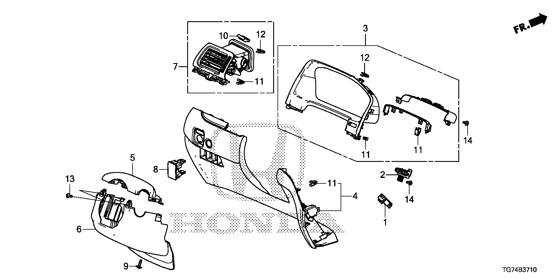 Diagram INSTRUMENT PANEL GARNISH (DRIVER SIDE) for your 2016 Honda Pilot 3.5L i-VTEC V6 AT 2WD EX SENSING 