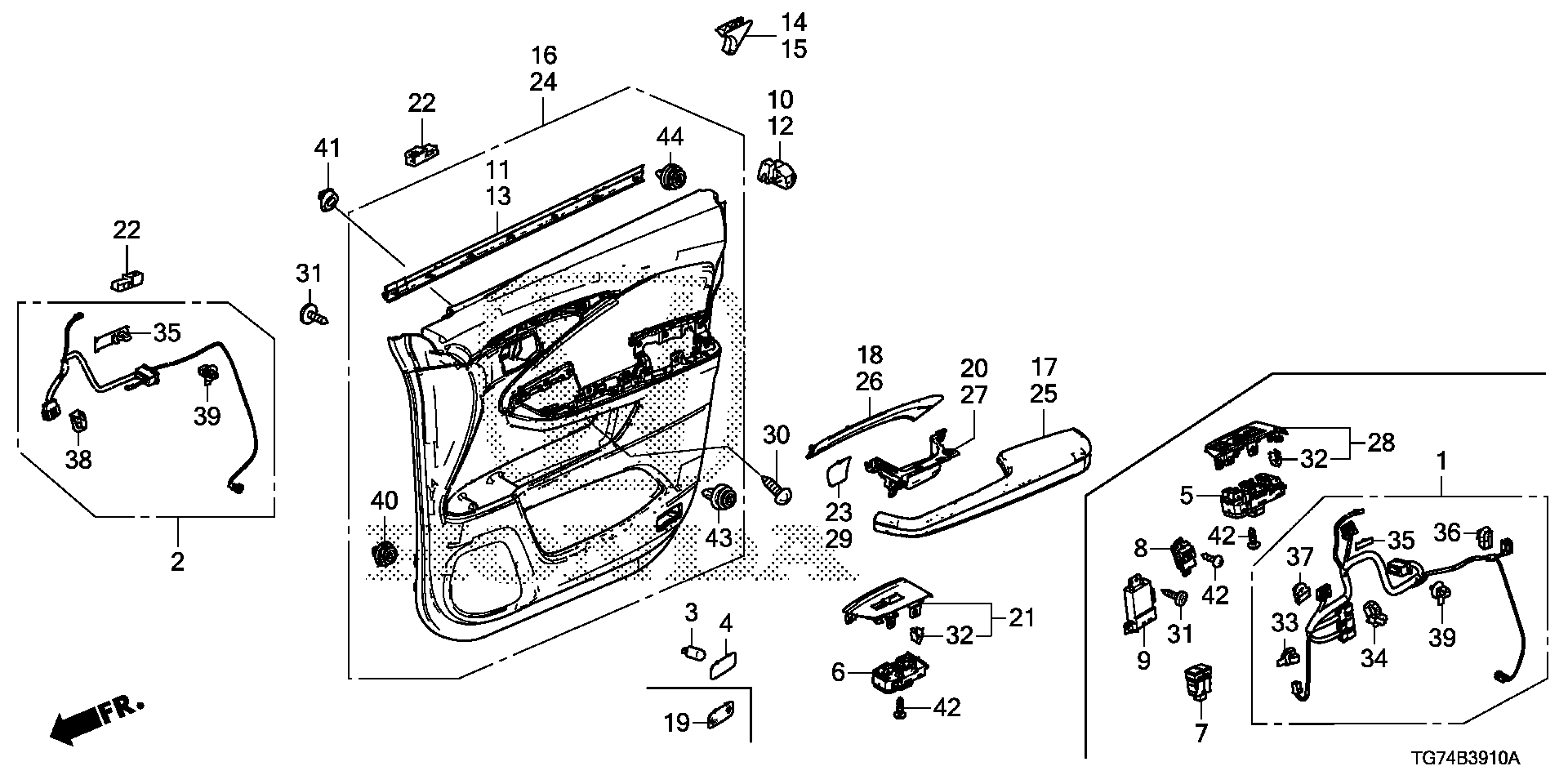 Diagram FRONT DOOR LINING for your 2016 Honda Pilot 3.5L i-VTEC V6 AT 2WD EX SENSING 