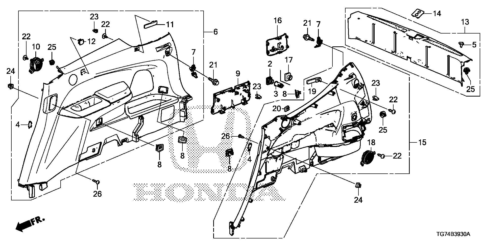 Diagram SIDE LINING for your 2016 Honda Pilot 3.5L i-VTEC V6 AT 2WD EX SENSING 