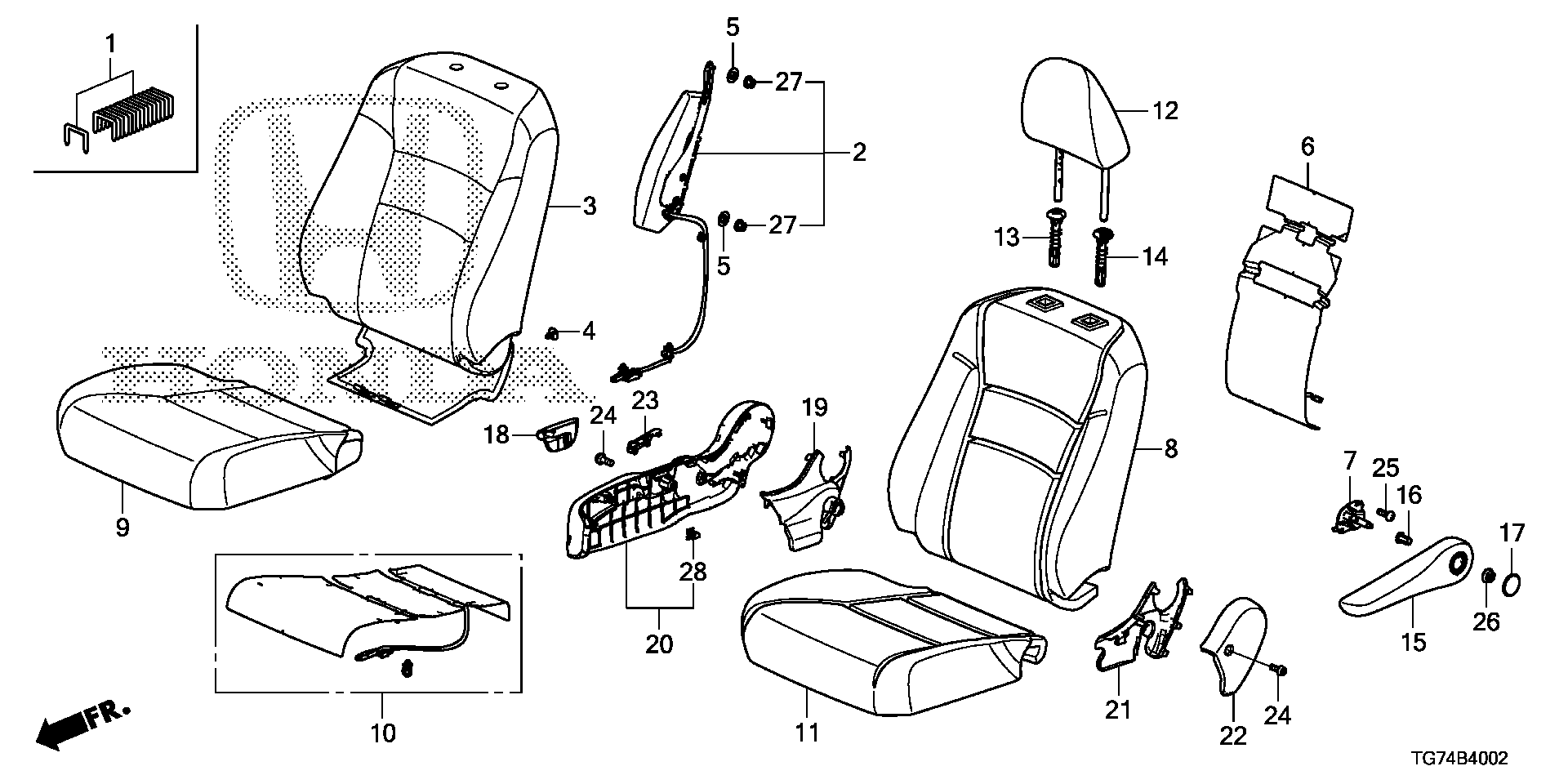 Diagram FRONT SEAT (R.) for your 2020 Honda Pilot   