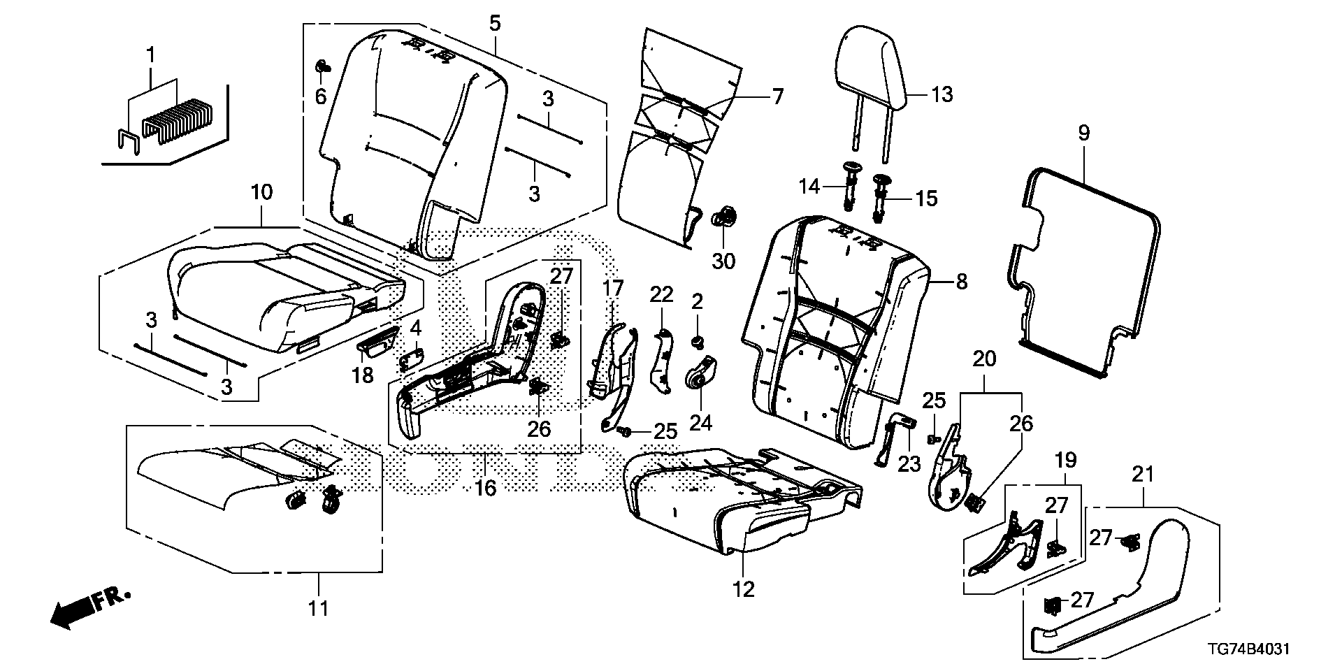 Diagram MIDDLE SEAT (R.) (BENCH SEAT) for your 2021 Honda HR-V   