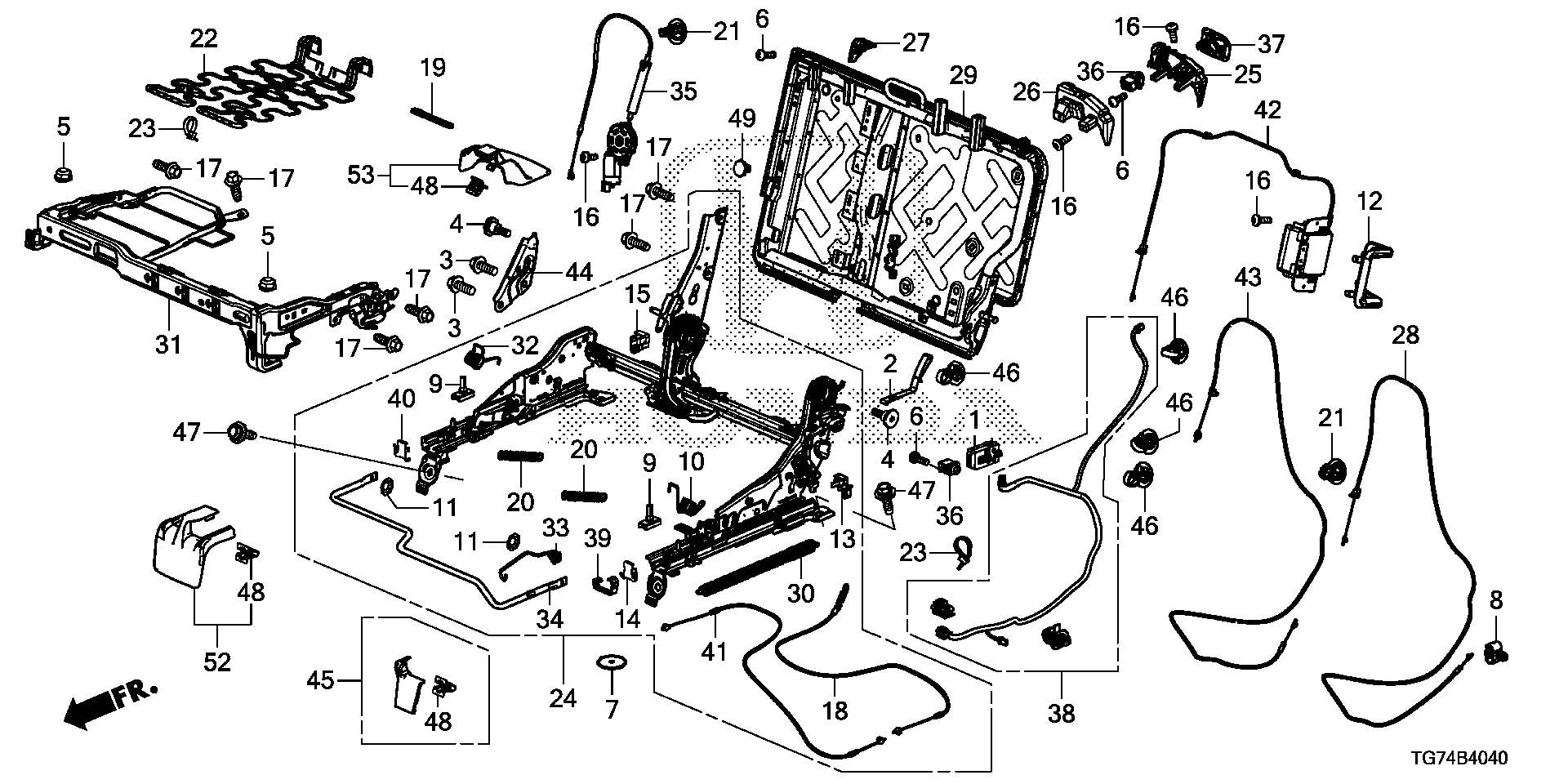 Diagram MIDDLE SEAT COMPONENTS (L.) (BENCH SEAT) for your Honda Pilot  