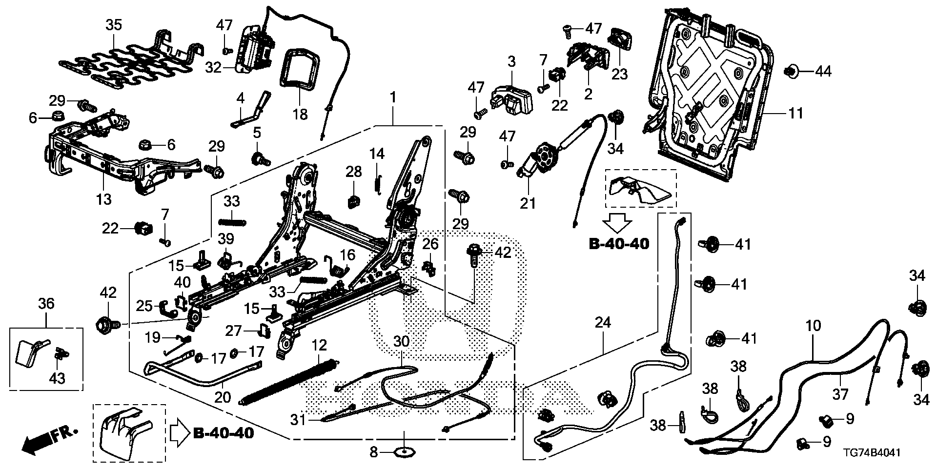 Diagram MIDDLE SEAT COMPONENTS (R.) (BENCH SEAT) for your 2024 Honda Pilot   