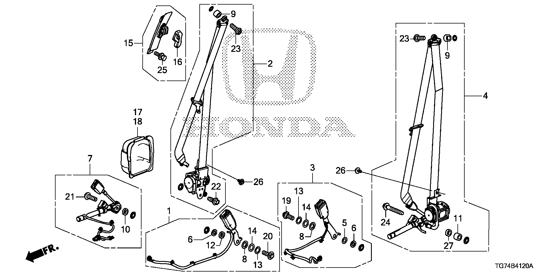 Diagram SEAT BELTS (FR.) for your 2019 Honda Pilot   