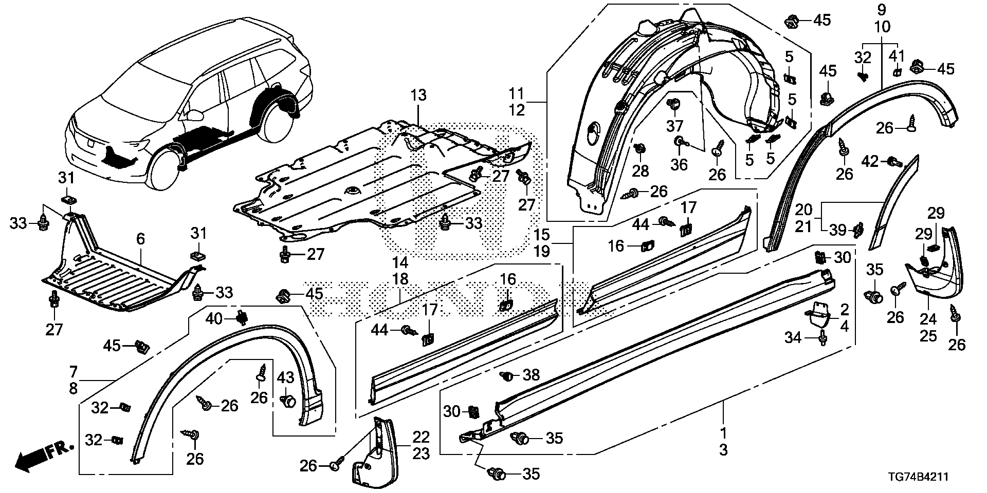 Diagram SIDE SILL GARNISH for your Honda Pilot  