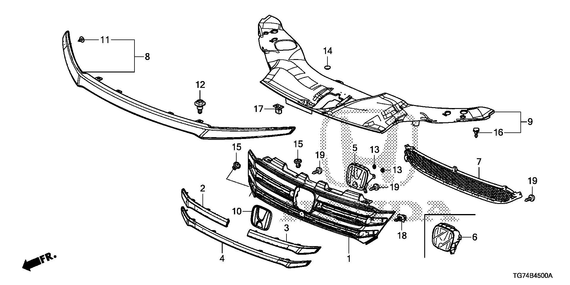 Diagram FRONT GRILLE (-'18) for your Honda Pilot  