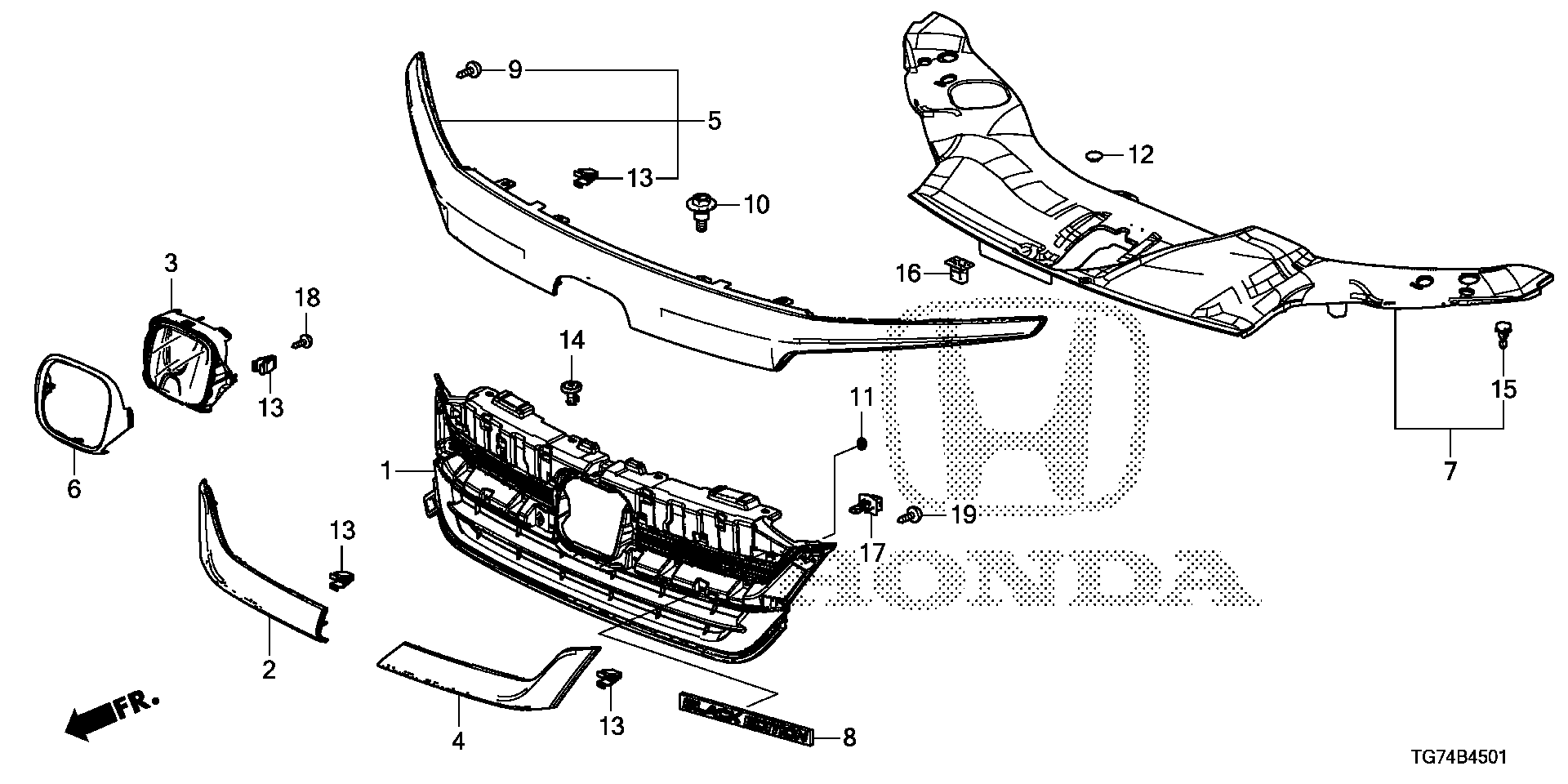 Diagram FRONT GRILLE ('19-) for your 2016 Honda Pilot 3.5L i-VTEC V6 AT 2WD EX SENSING 