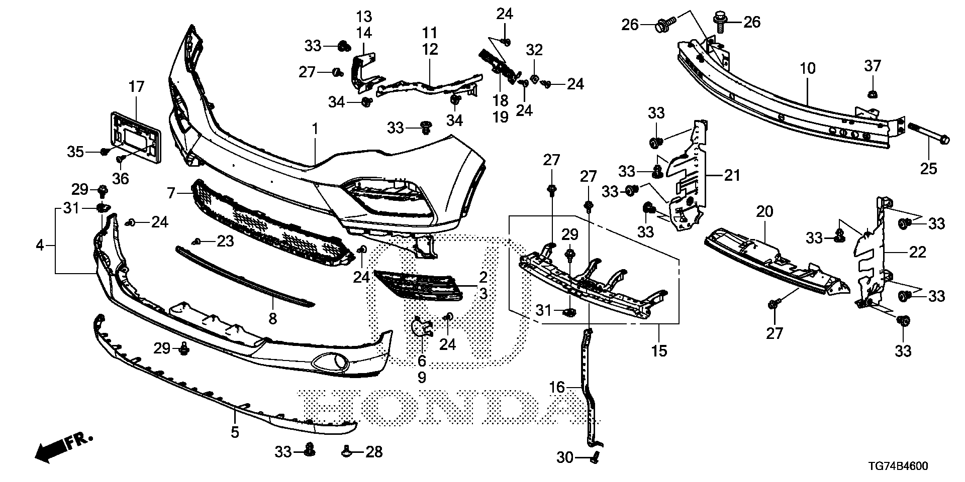 Diagram FRONT BUMPER (-'18) for your 1977 Honda Civic Hatchback   