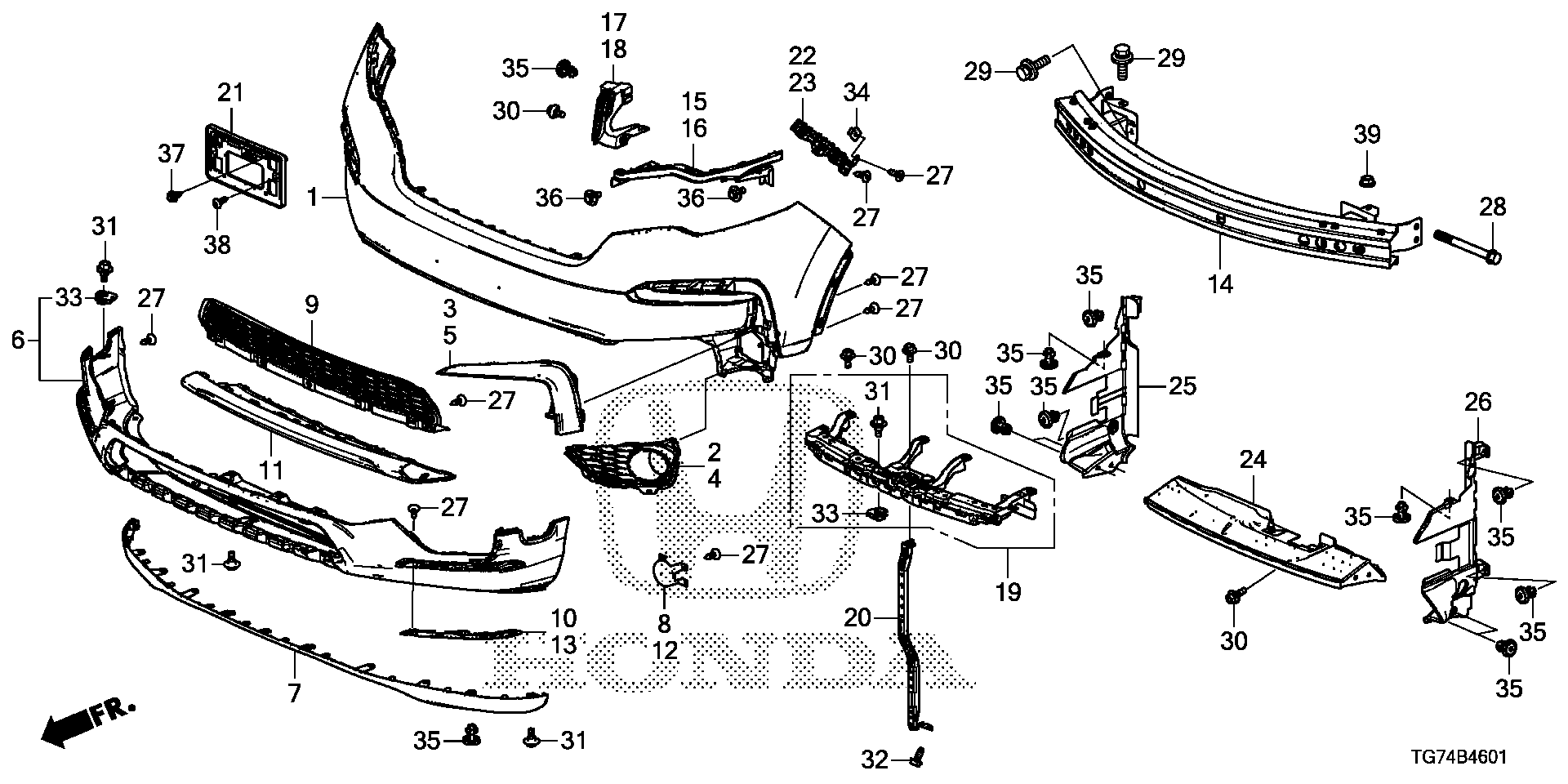 Diagram FRONT BUMPER ('19-) for your 1977 Honda Civic Hatchback   