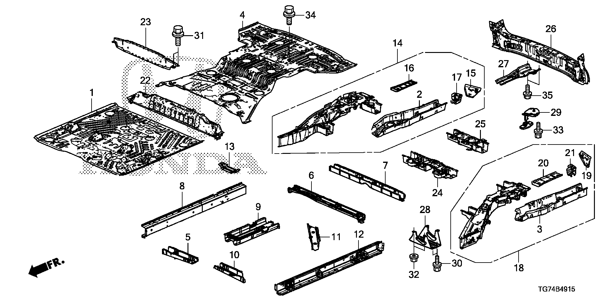 Diagram FLOOR PANELS for your Honda Pilot  