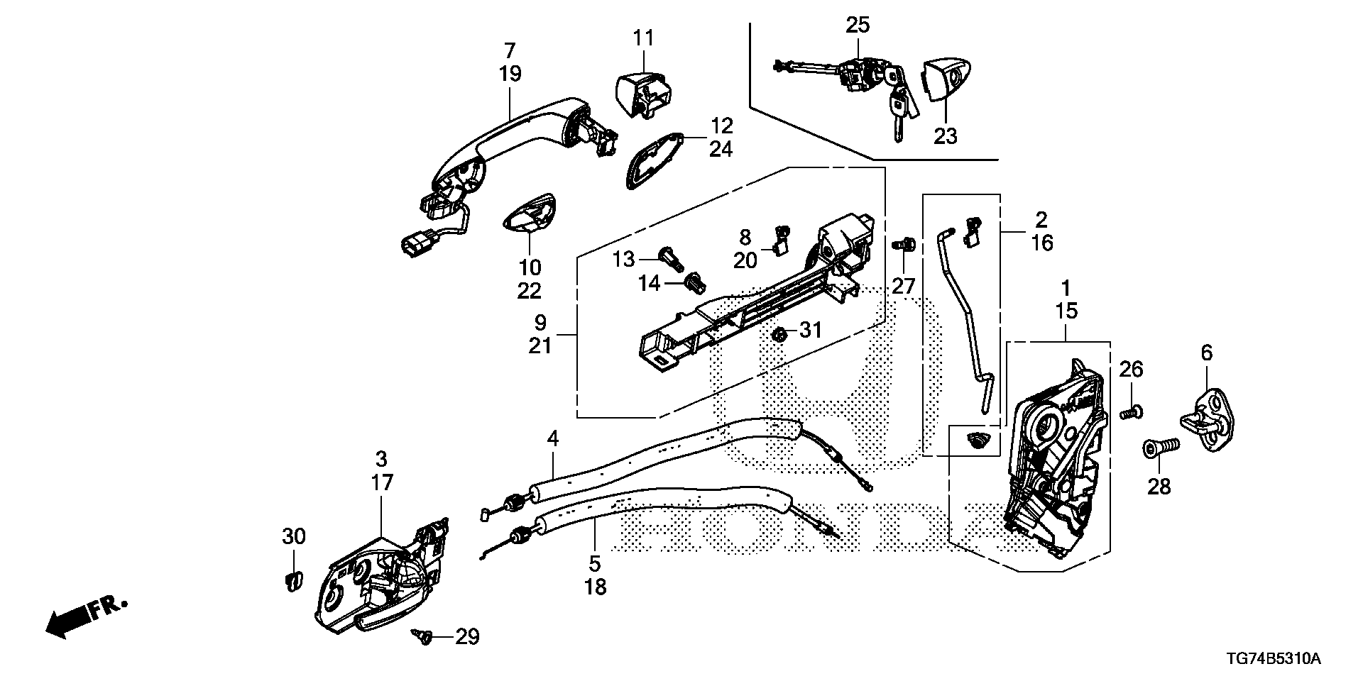 Diagram FRONT DOOR LOCKS@OUTER HANDLE for your Honda Pilot  