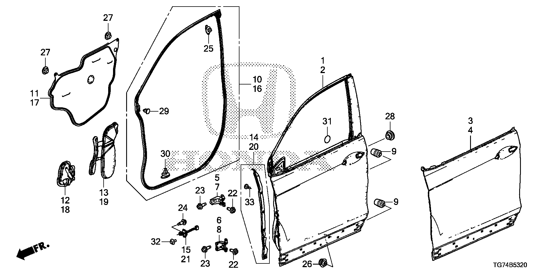 Diagram FRONT DOOR PANELS for your 2019 Honda Pilot   