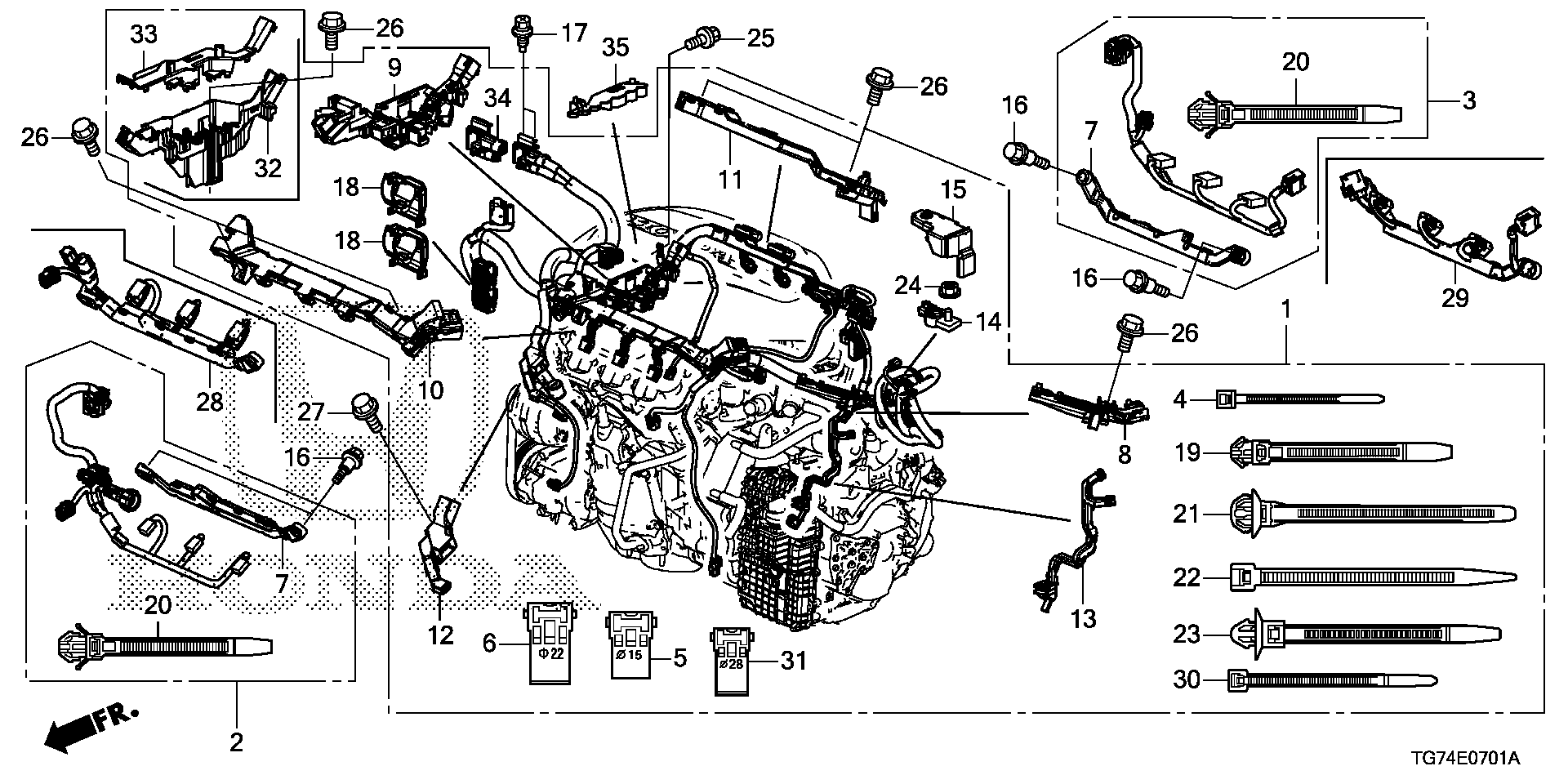 Diagram ENGINE WIRE HARNESS (2) for your 2019 Honda Pilot   