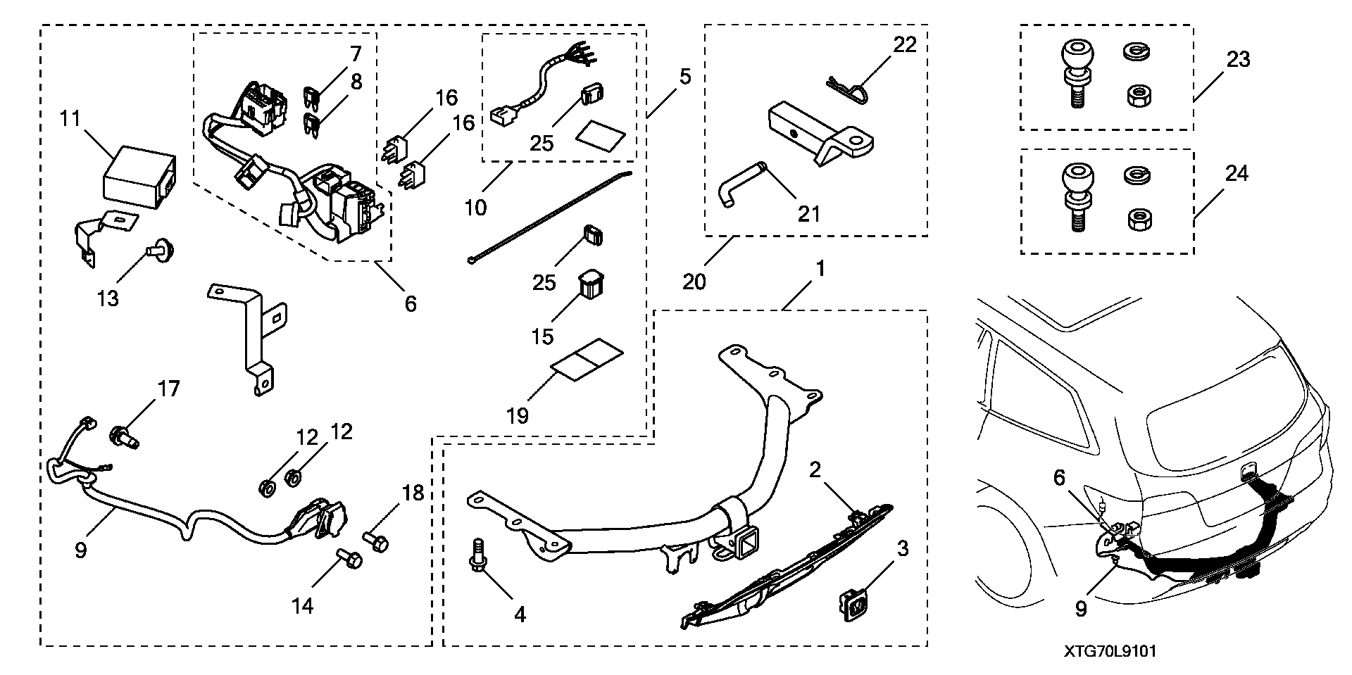 Diagram TRAILER HITCH (1) for your 2022 Honda Odyssey 3.5L i-VTEC V6 AT TOUR 