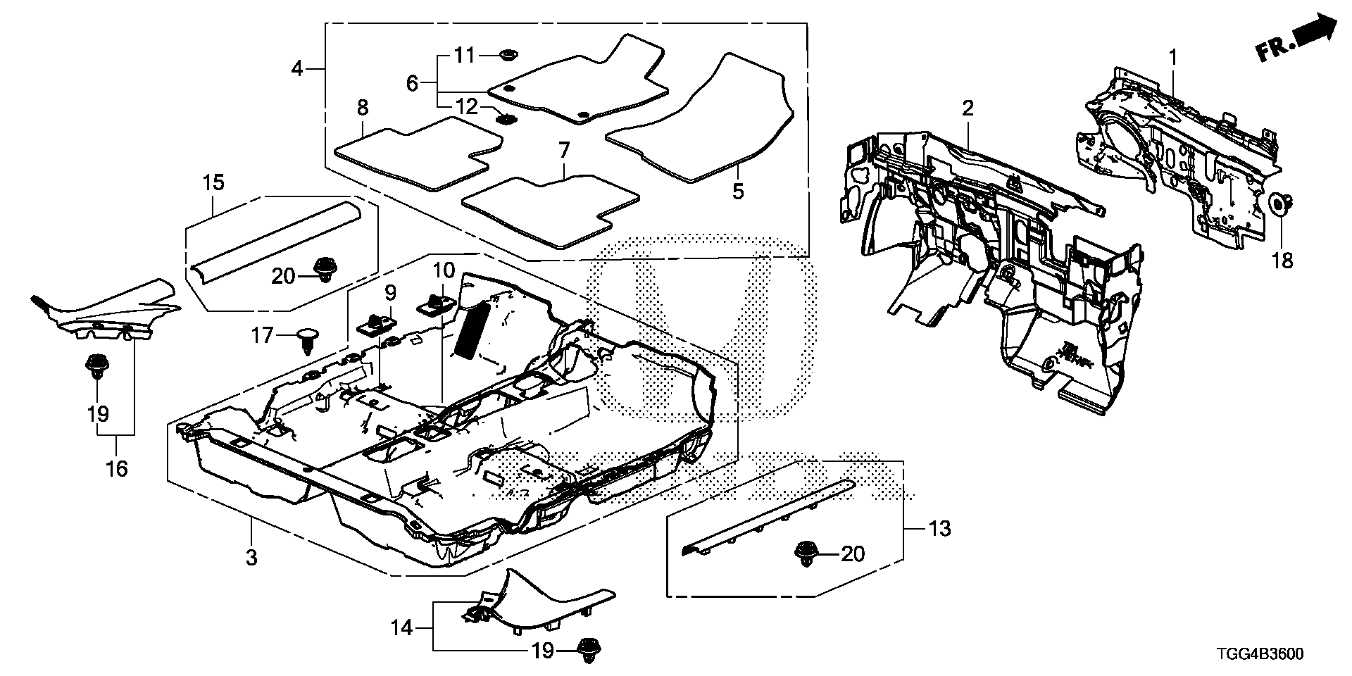 Diagram FLOOR MAT for your Honda Civic Liftback  