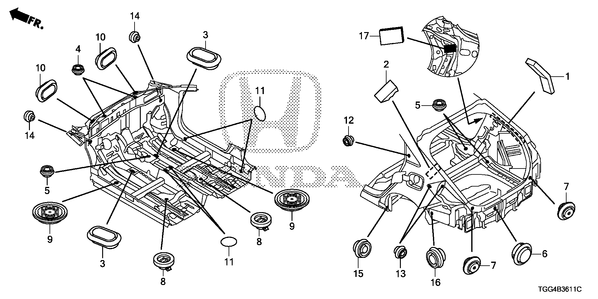 Full size assembly image of GROMMET (RR.) (1/1)