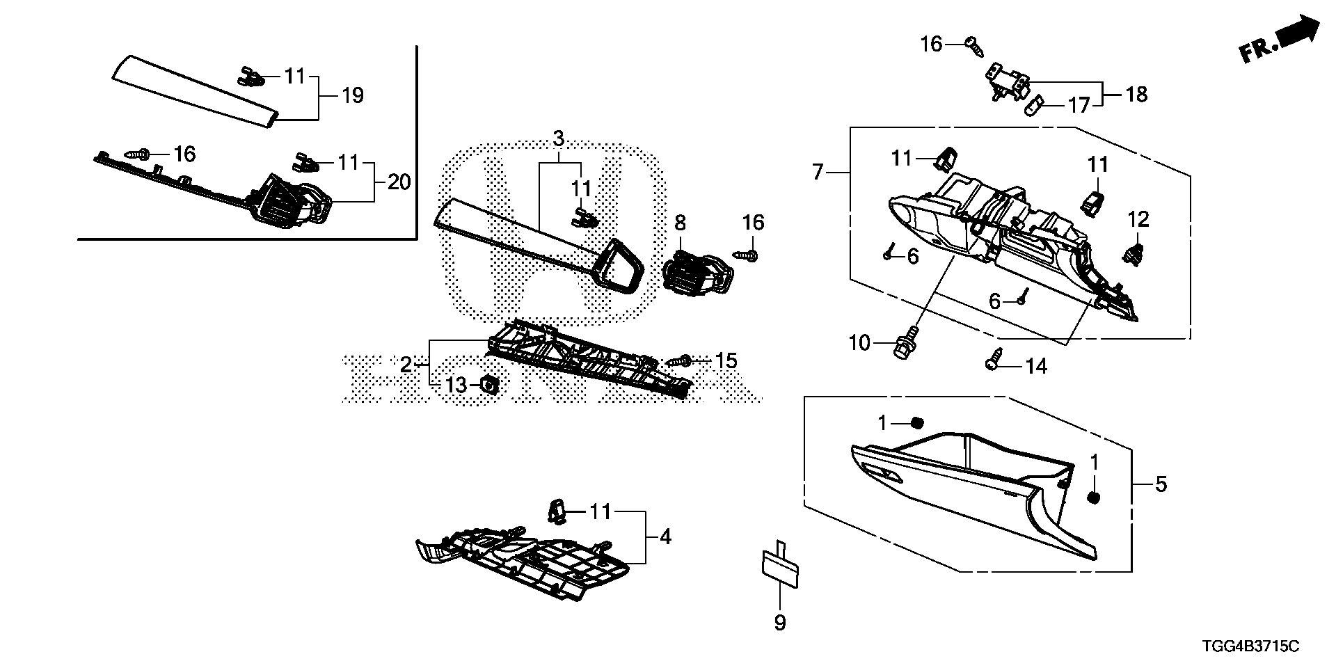 Full size assembly image of INSTRUMENT PANEL GARNISH (PASSENGER SIDE) (1/1)