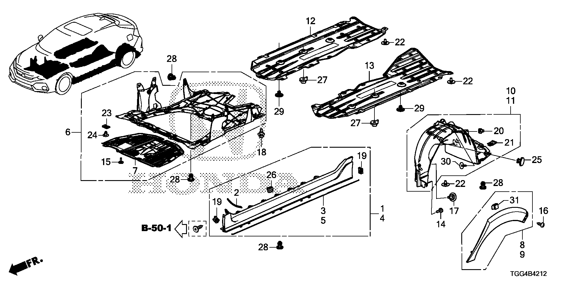 Diagram UNDER COVER (TYPE R) for your 2002 Honda Civic Hatchback   