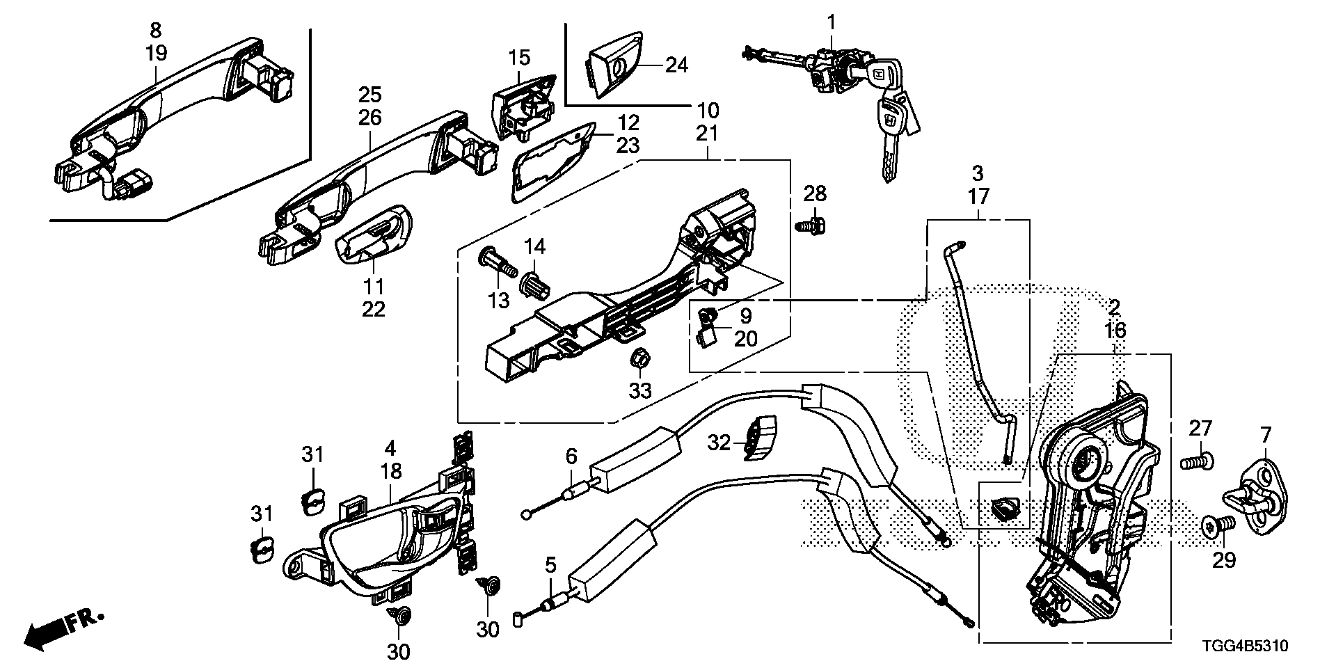 Diagram FRONT DOOR LOCKS@OUTER HANDLE for your 2009 Honda Pilot   