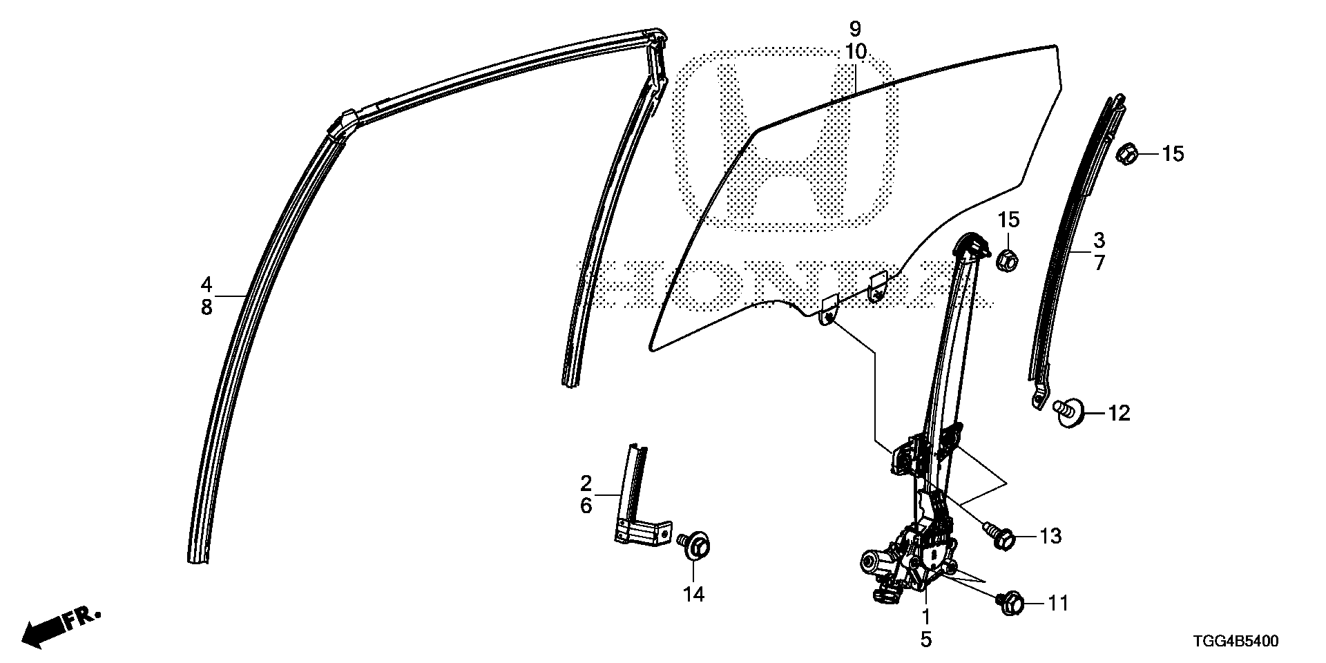 Full size assembly image of REAR DOOR GLASS@DOOR REGULATOR (1/1)