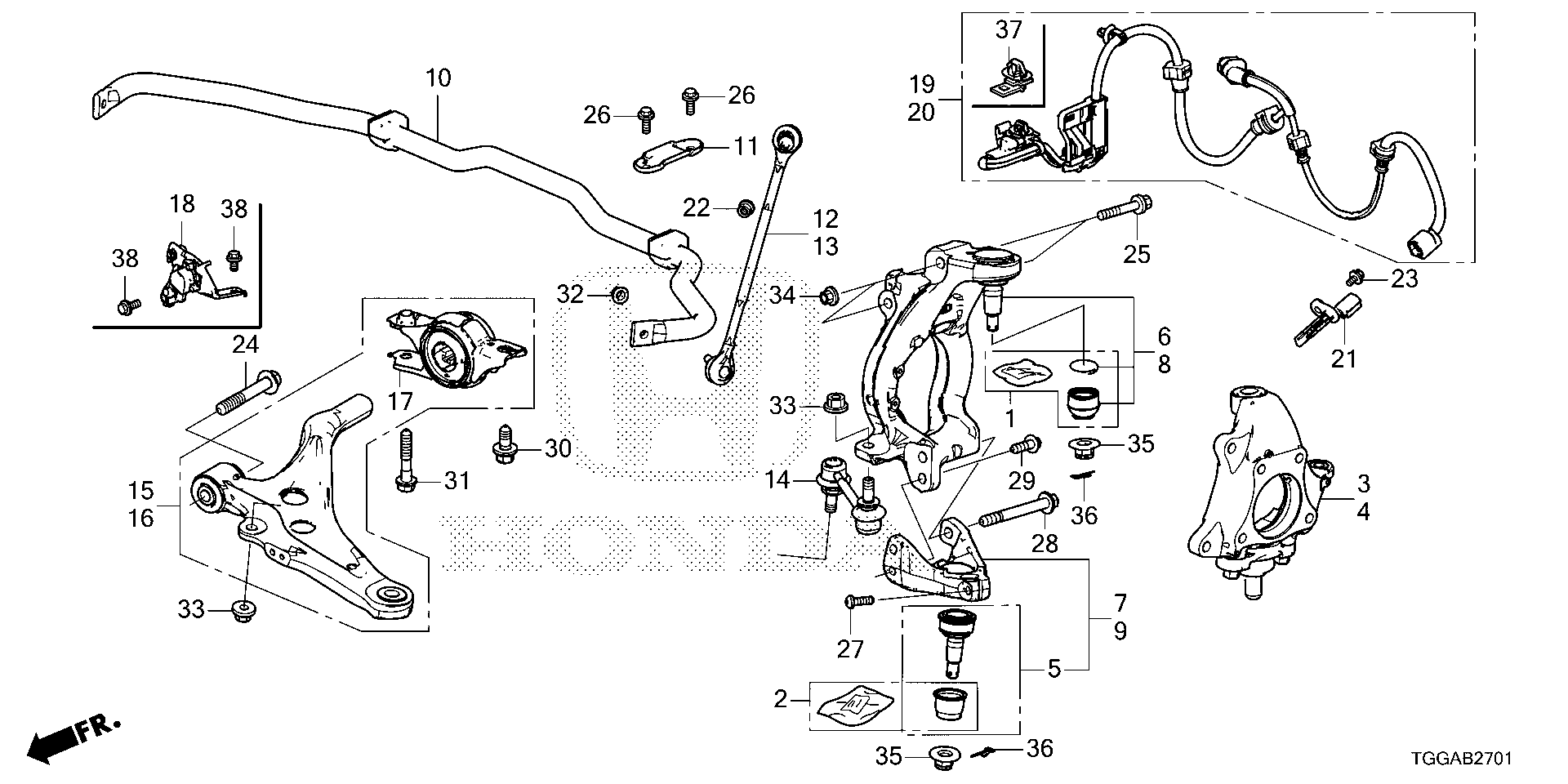 Diagram FRONT KNUCKLE (TYPE R) for your Honda Civic Liftback  