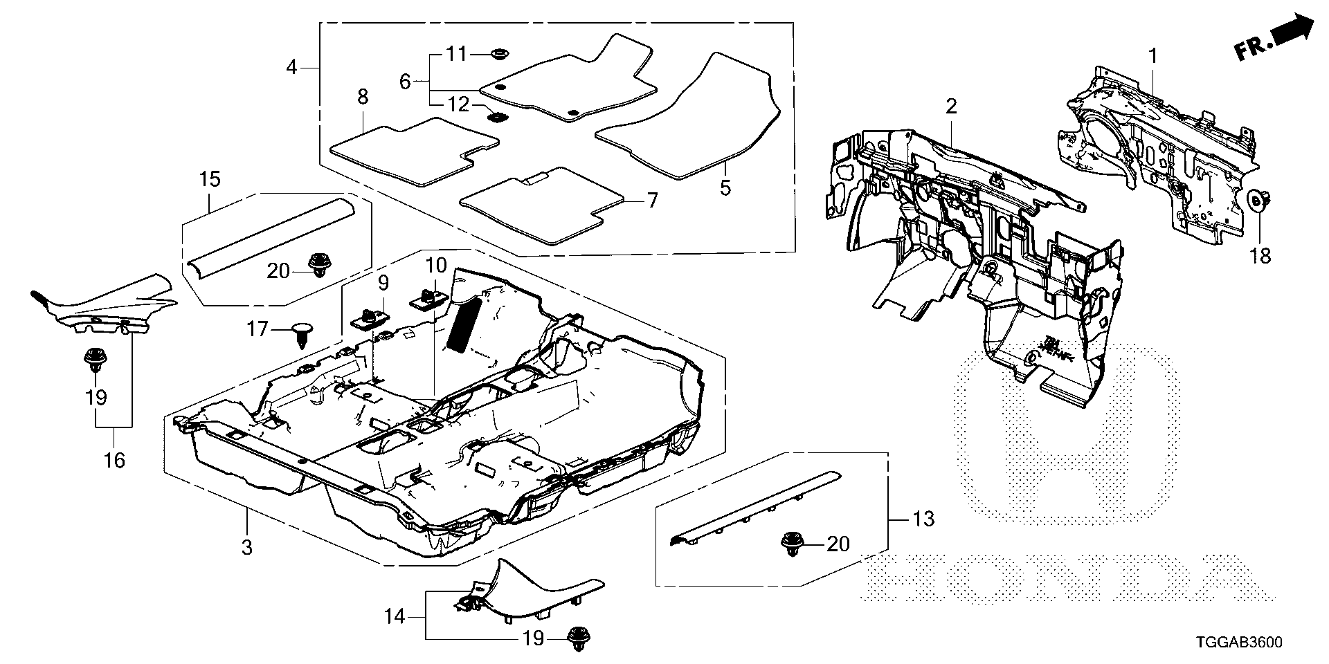 Diagram FLOOR MAT for your Honda Civic Liftback  