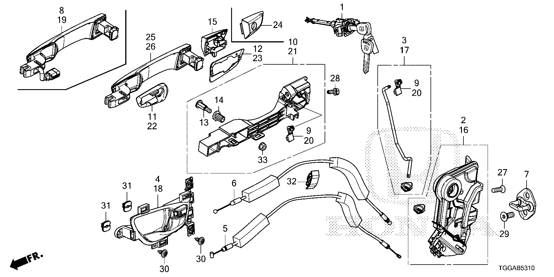 Diagram FRONT DOOR LOCKS@OUTER HANDLE for your 2009 Honda Pilot   