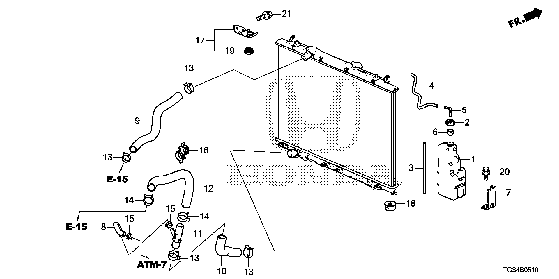 Diagram RADIATOR HOSE@RESERVE TANK for your Honda Passport  