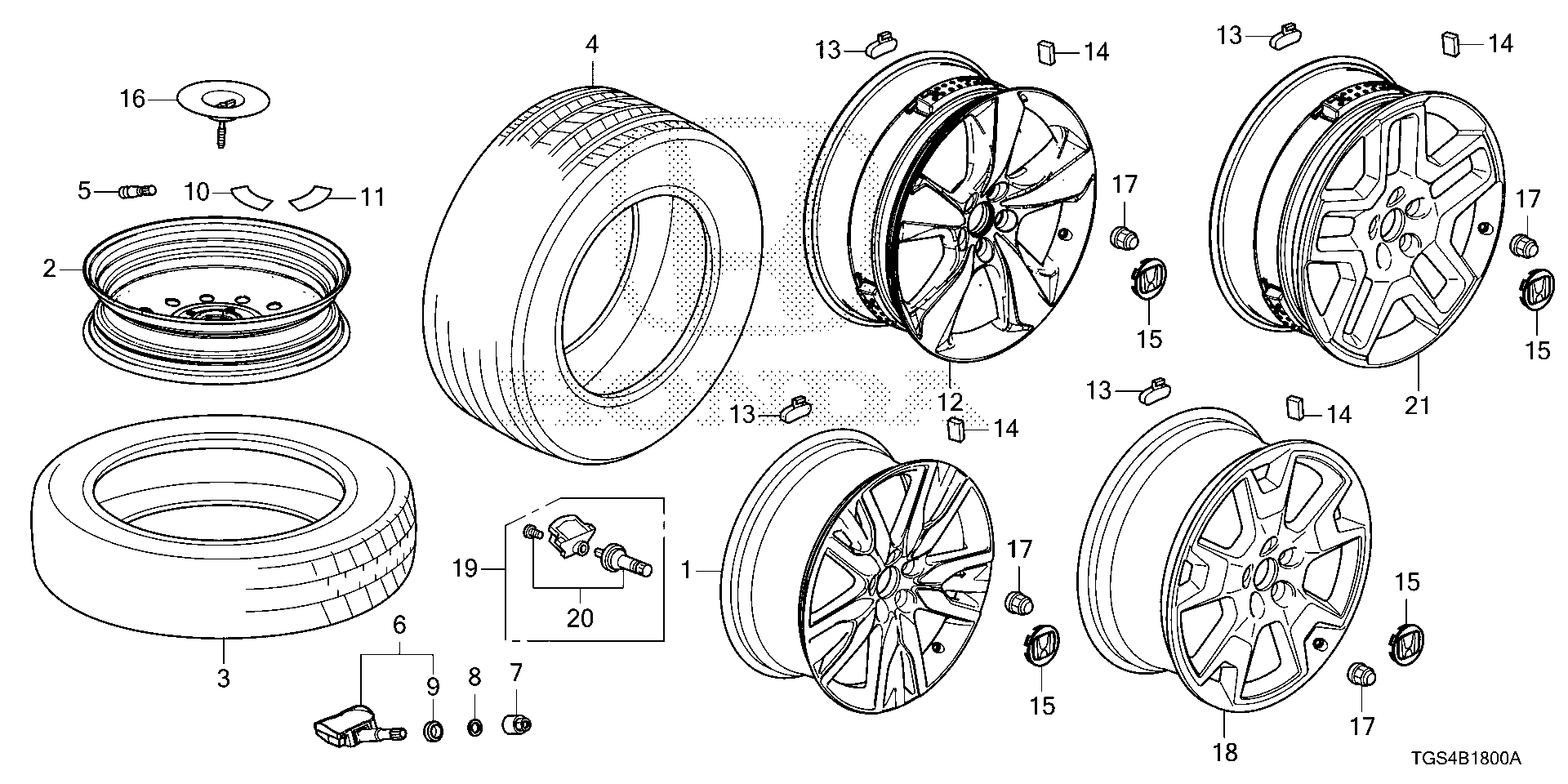 Diagram TIRE@WHEEL DISK for your Honda Passport  