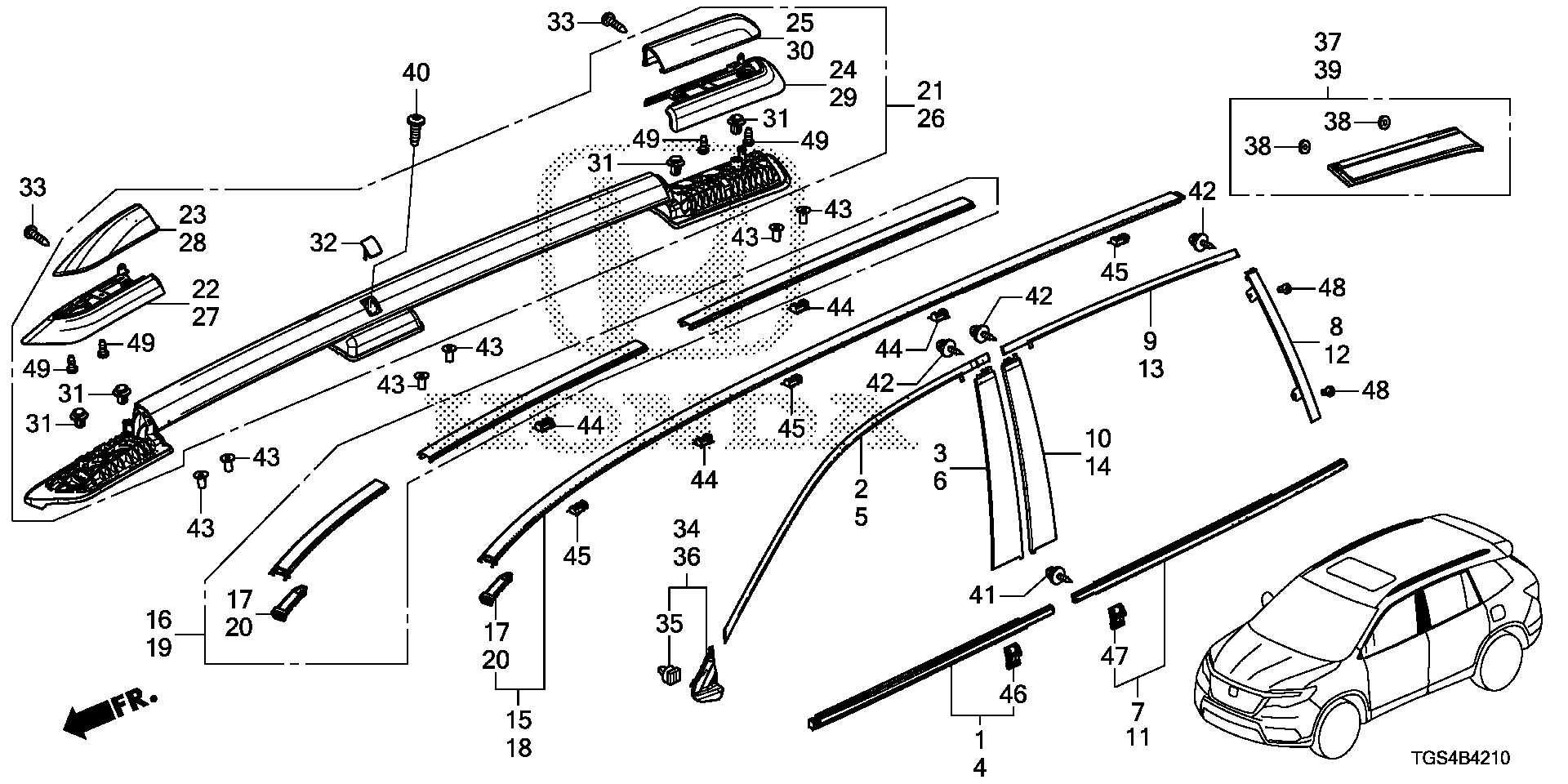 Honda Passport Molding assy., l. Roof. Body, rail - 74316-TGS-A01 ...