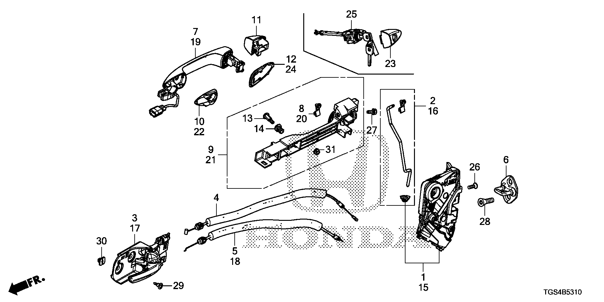 Diagram FRONT DOOR LOCKS@OUTER HANDLE for your 2003 Honda Pilot   