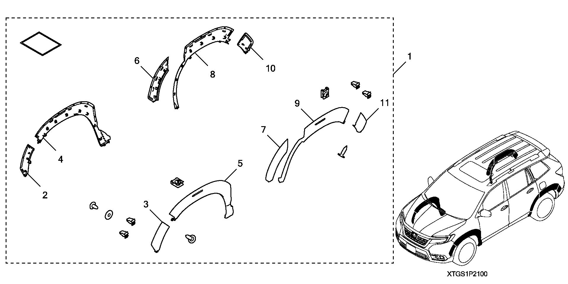 Diagram FENDER FLARES (BLACK)#1 for your 2021 Honda Passport   