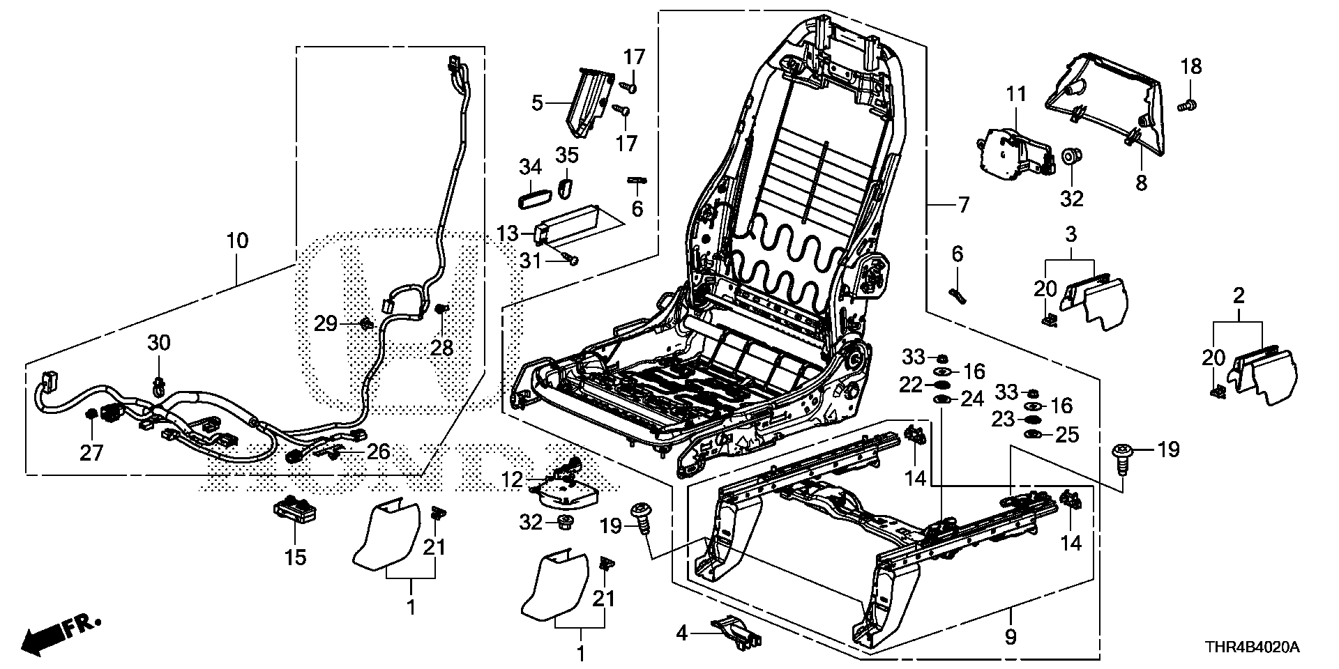 Diagram FRONT SEAT COMPONENTS (R.) (1) for your 2025 Honda Odyssey 3.5L i-VTEC V6 AT TOUR 