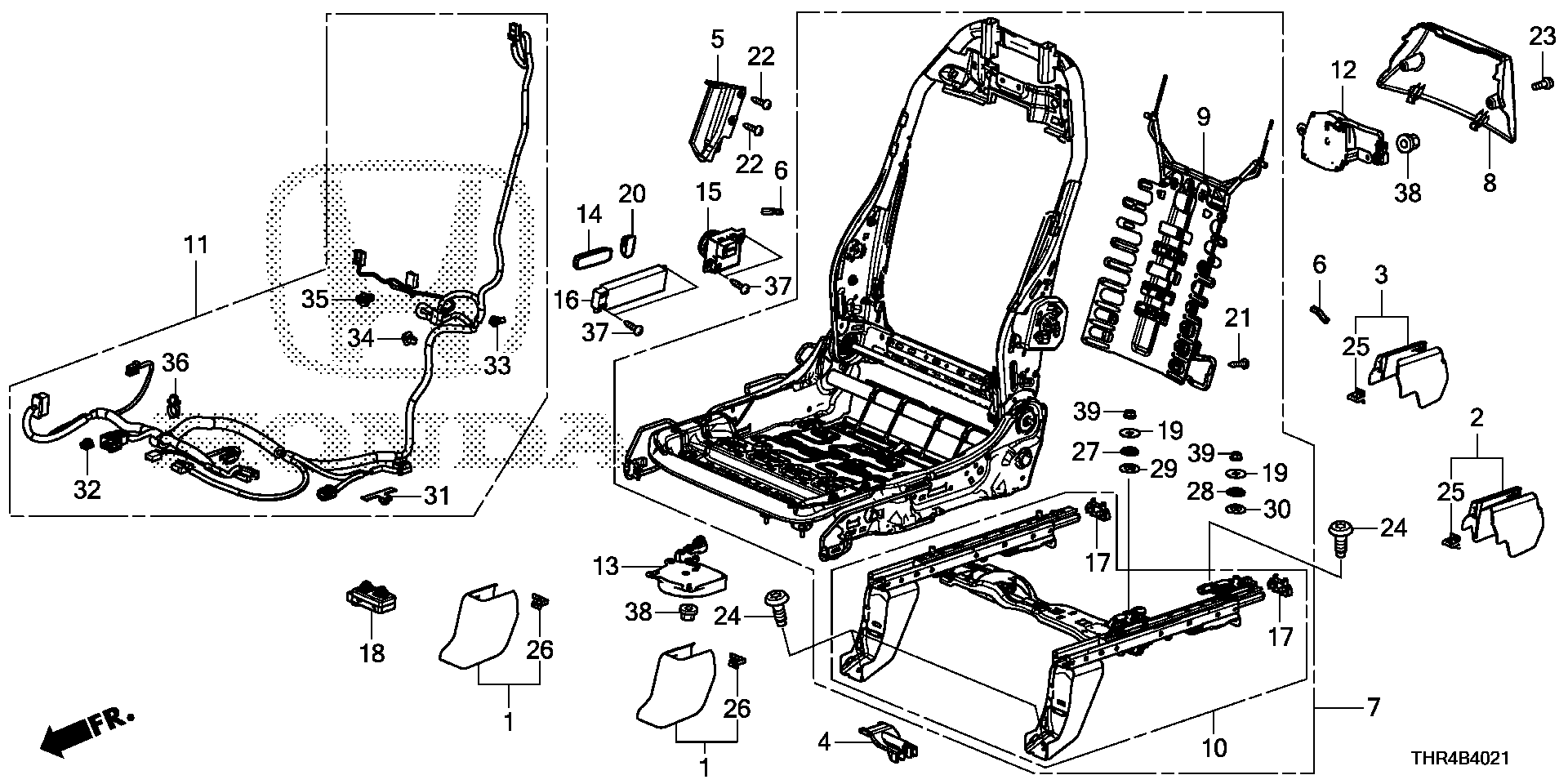 Diagram FRONT SEAT COMPONENTS (R.) (2) for your 2019 Honda Odyssey 3.5L i-VTEC V6 AT ELITE  