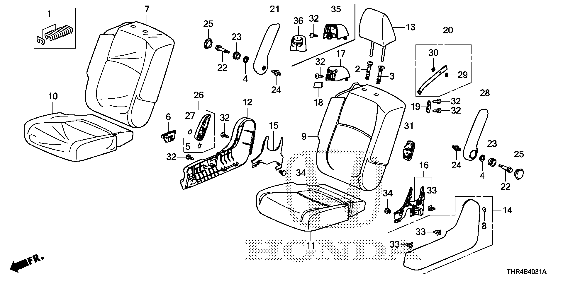 Diagram MIDDLE SEAT (R.) for your Honda