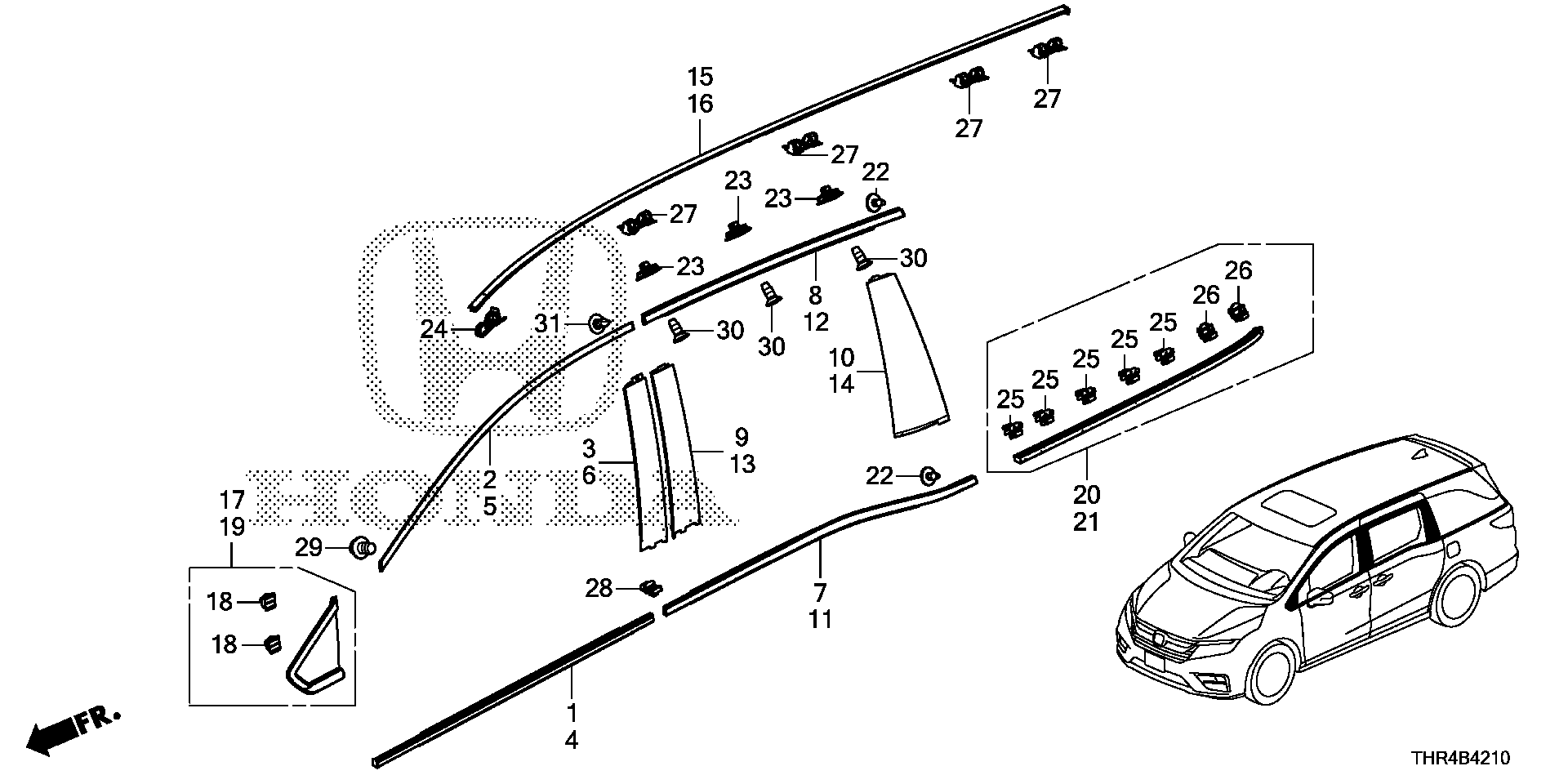 Diagram MOLDING for your 2021 Honda Odyssey 3.5L i-VTEC V6 AT TOUR 