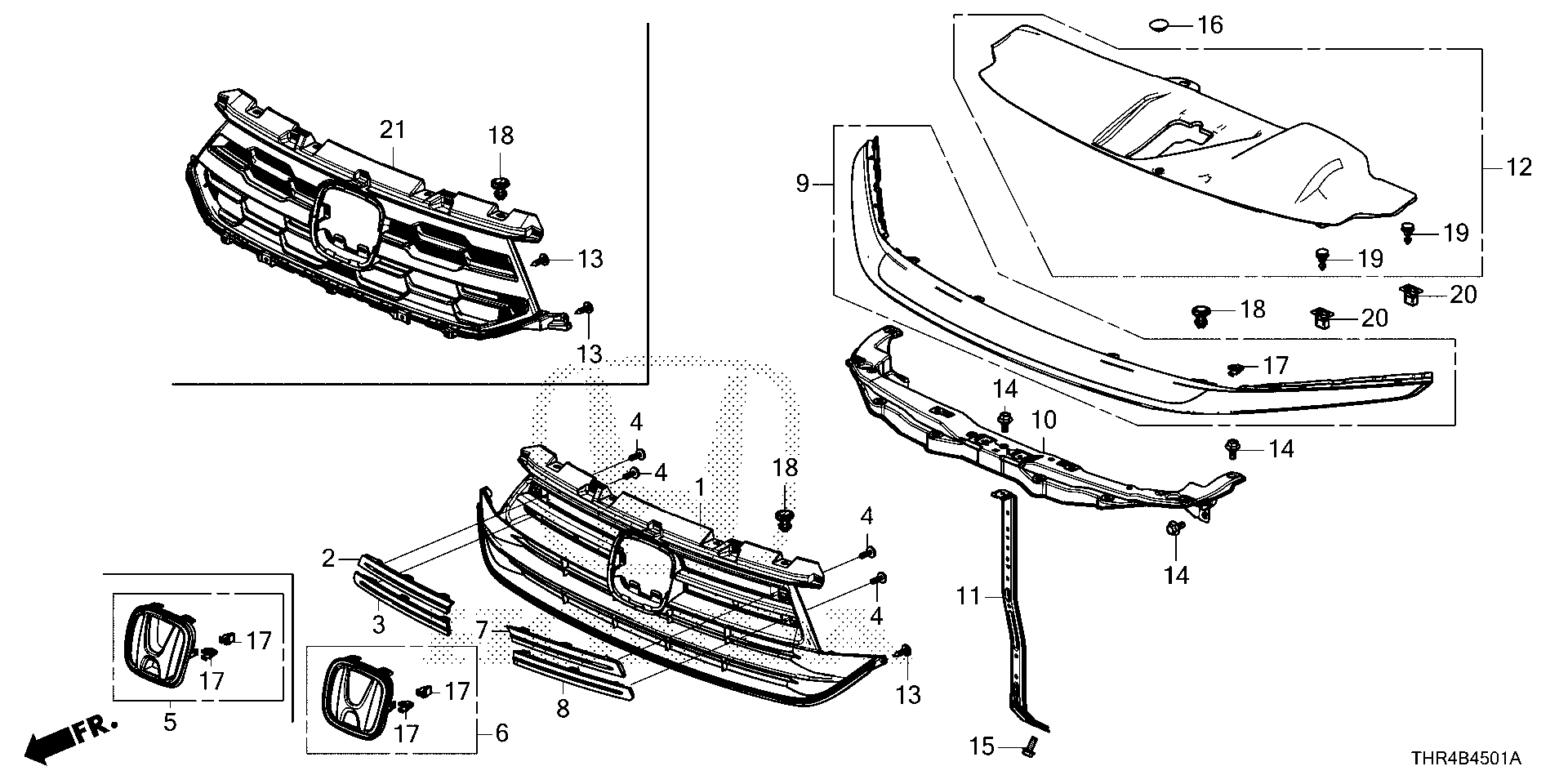 Diagram FRONT GRILLE ('21-) for your 2019 Honda Odyssey 3.5L i-VTEC V6 AT ELITE  