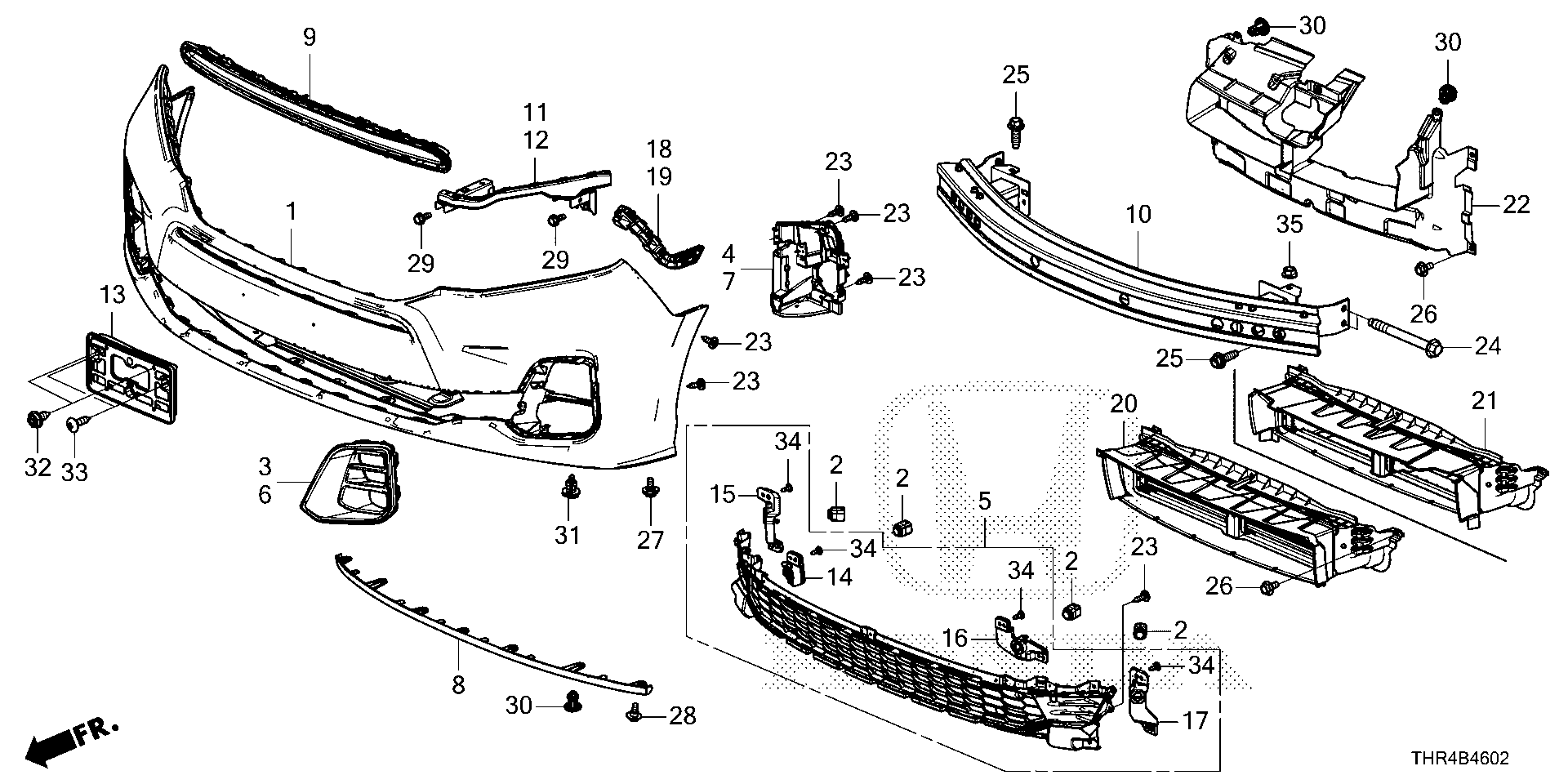 Diagram FRONT BUMPER ('25) for your 2019 Honda Odyssey 3.5L i-VTEC V6 AT ELITE  