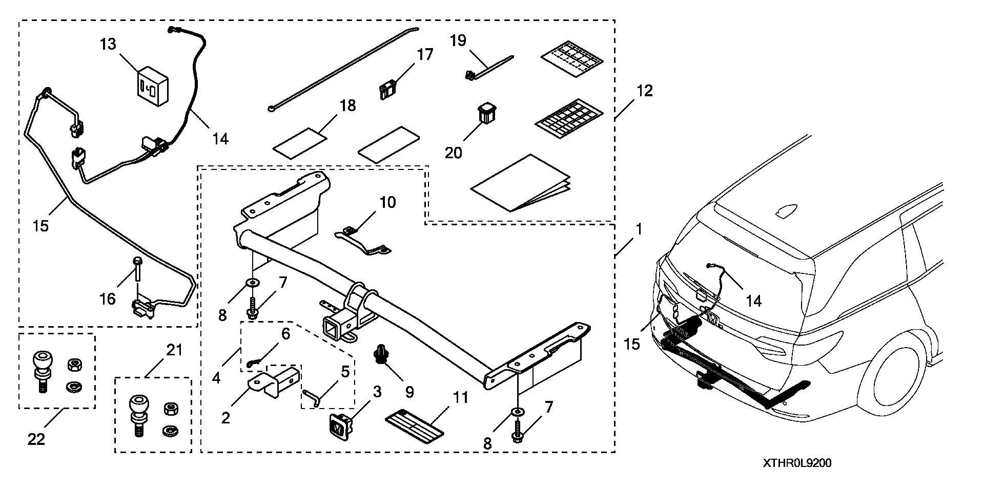 Diagram TRAILER HITCH@WIRE HARNESS@HITCH BALL for your 2020 Honda Odyssey 3.5L i-VTEC V6 AT TOUR 