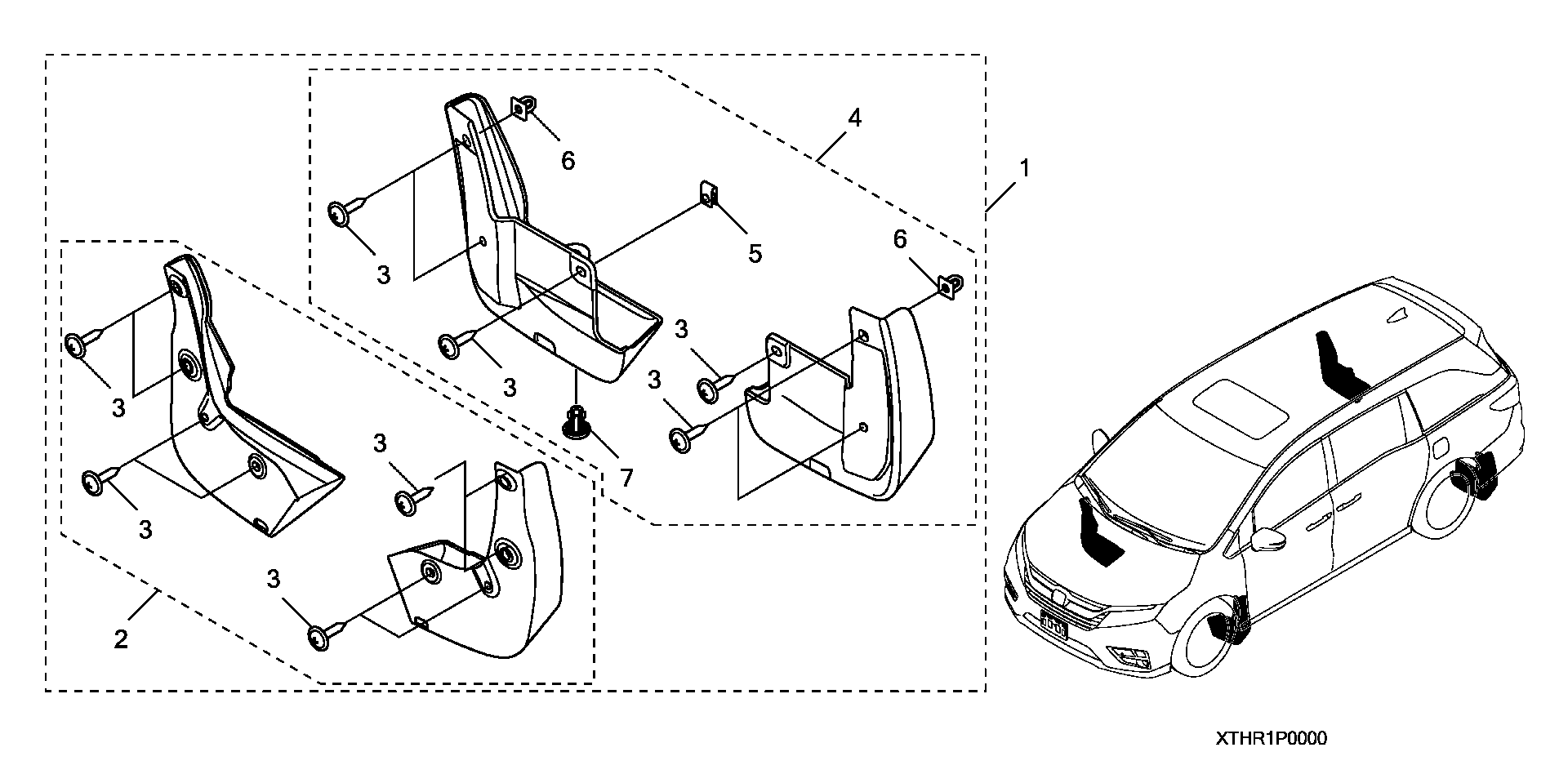 Diagram SPLASH GUARDS (FR. & RR.) for your 2018 Honda Odyssey 3.5L i-VTEC V6 AT ELITE  