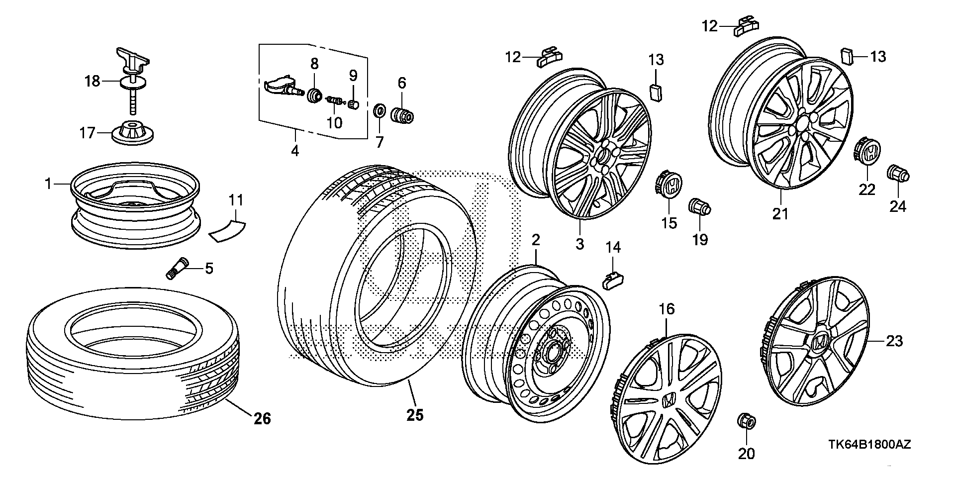 Diagram TIRE@WHEEL DISK (KA) for your Honda Fit  