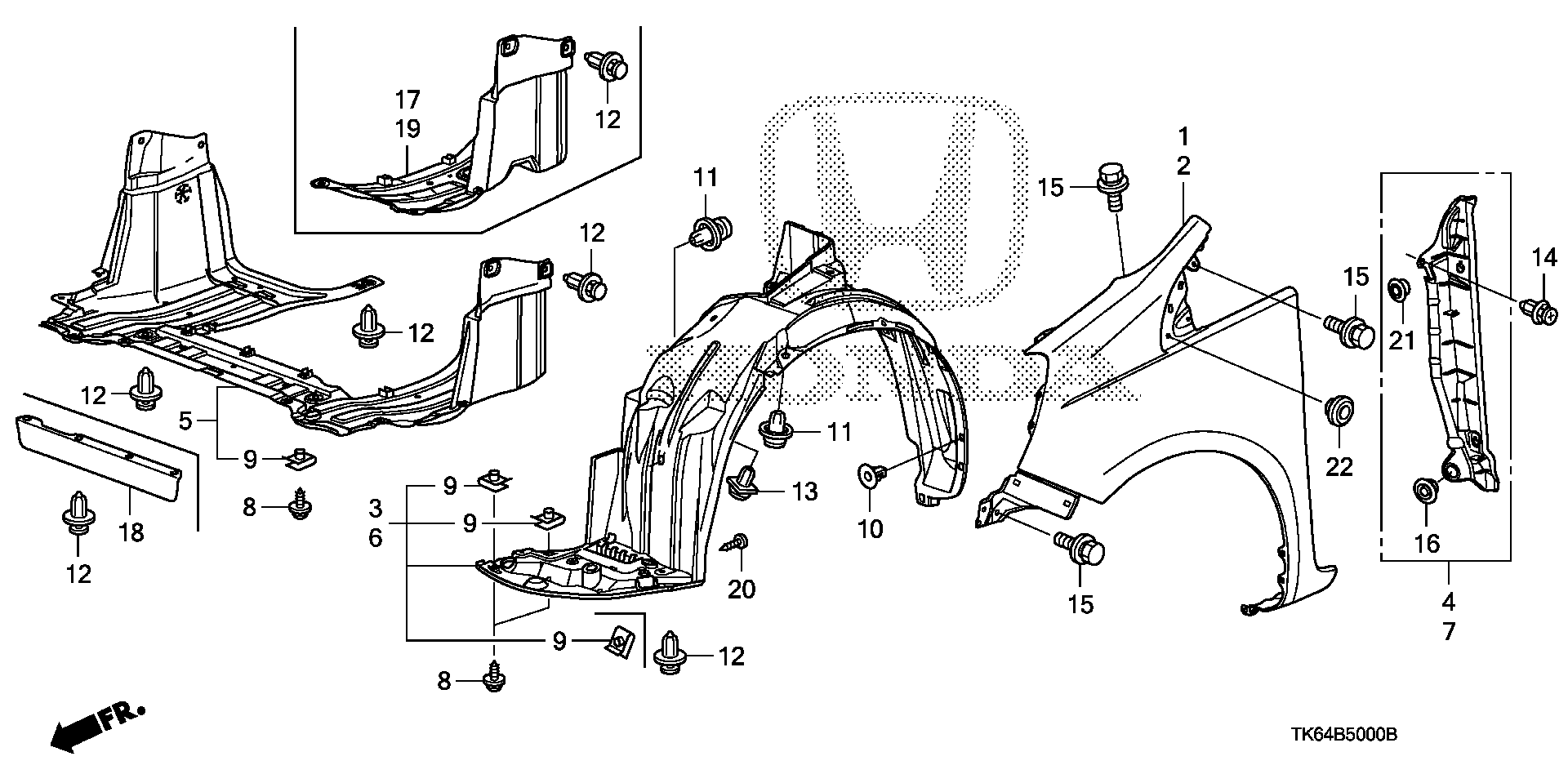 Diagram FRONT FENDER for your Honda Fit  