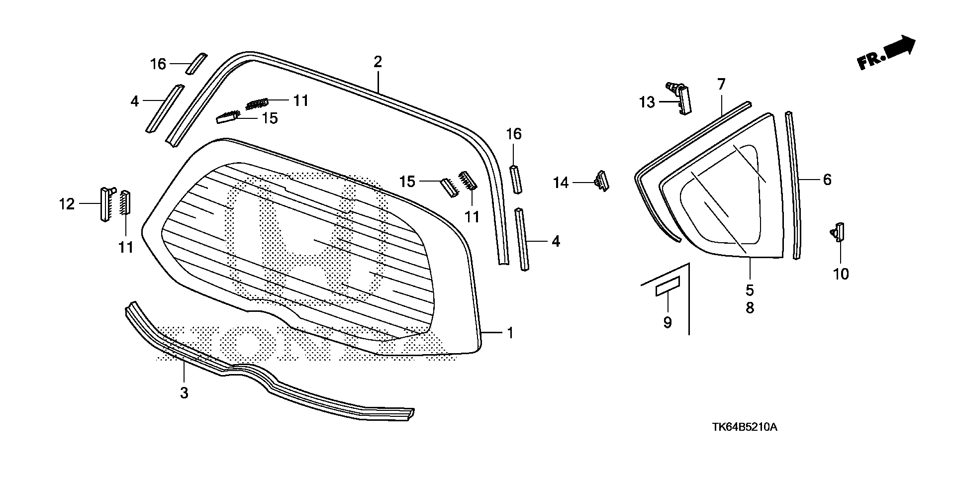 Diagram REAR WINDSHIELD@QUARTER GLASS for your Honda Fit  