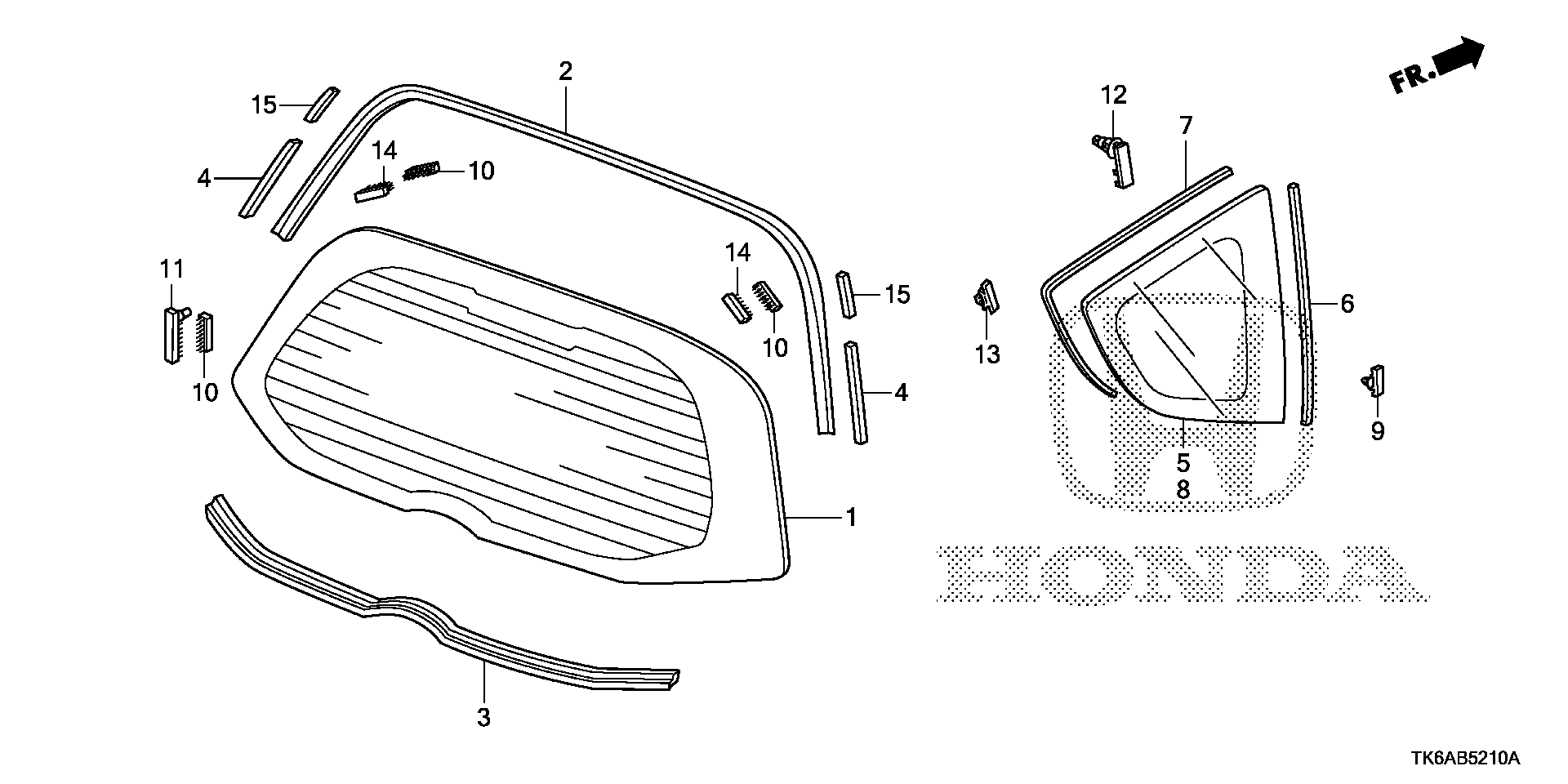 Diagram REAR WINDSHIELD@QUARTER GLASS for your 2013 Honda Fit   