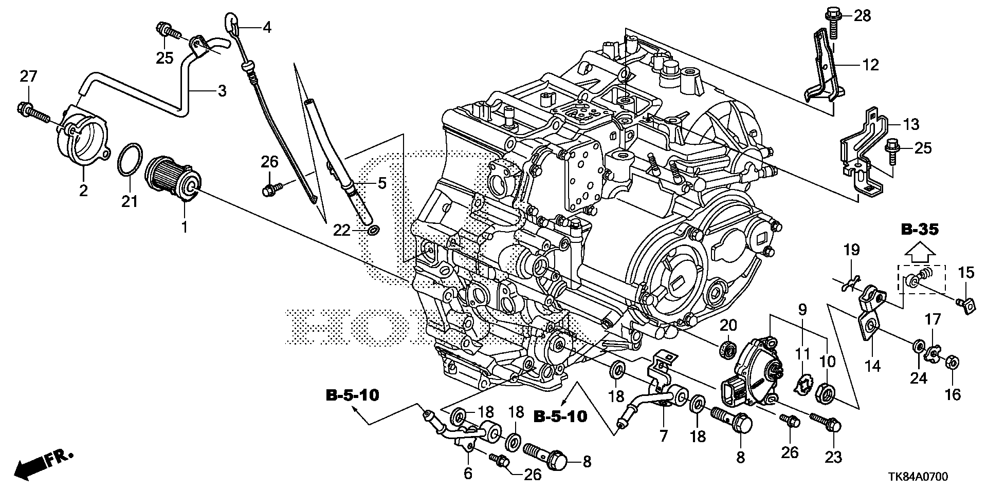 Diagram OIL LEVEL GAUGE@ATF PIPE (5AT) for your Honda