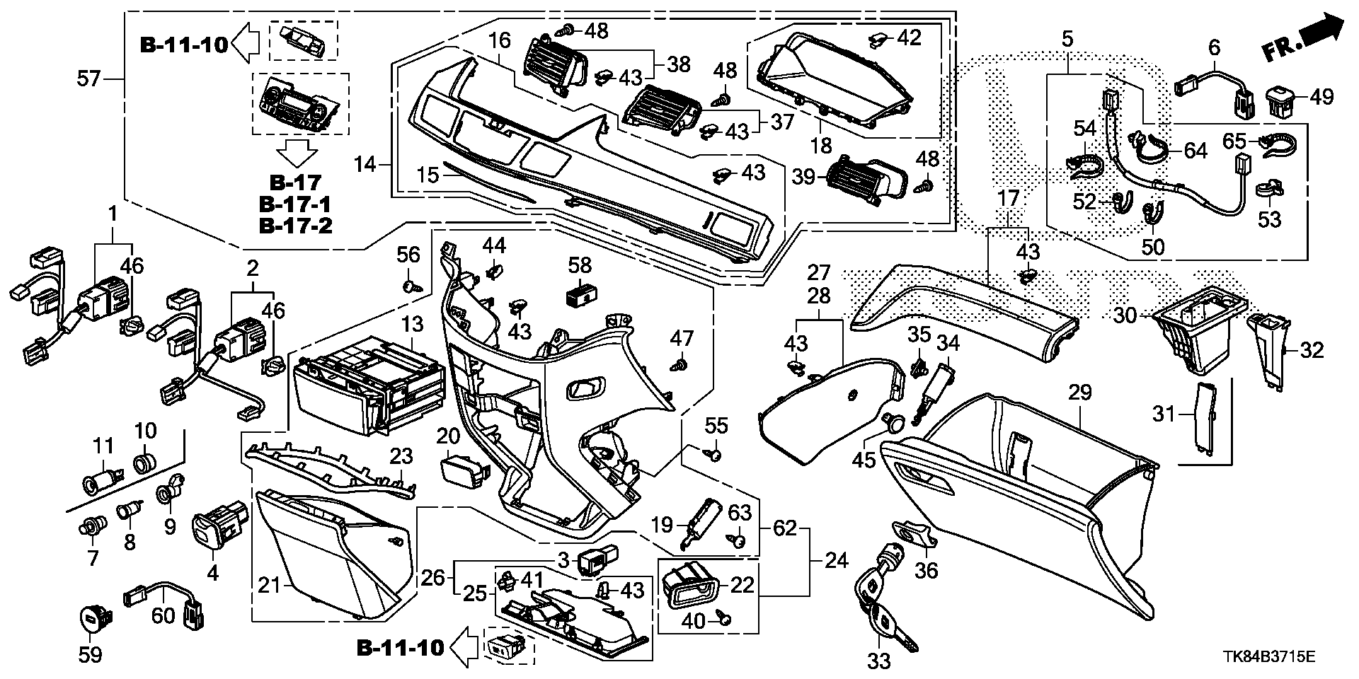 Diagram INSTRUMENT PANEL GARNISH (PASSENGER SIDE) for your 2017 Honda Odyssey 3.5L VTEC V6 AT LX 