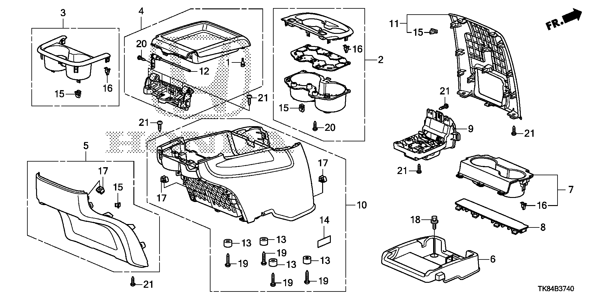 Diagram CONSOLE for your 2013 Honda Odyssey 3.5L VTEC V6 AT EX 