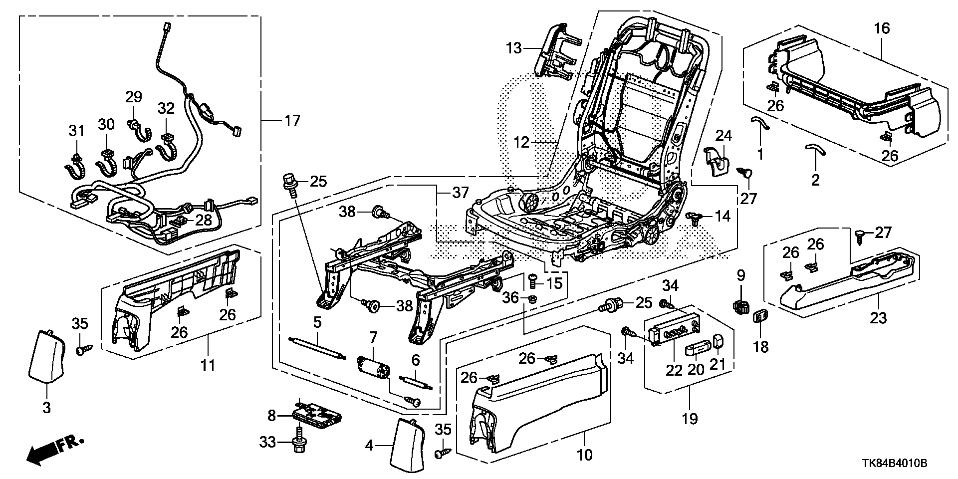 Diagram FRONT SEAT COMPONENTS (L.) for your 2015 Honda Odyssey 3.5L VTEC V6 AT LX 