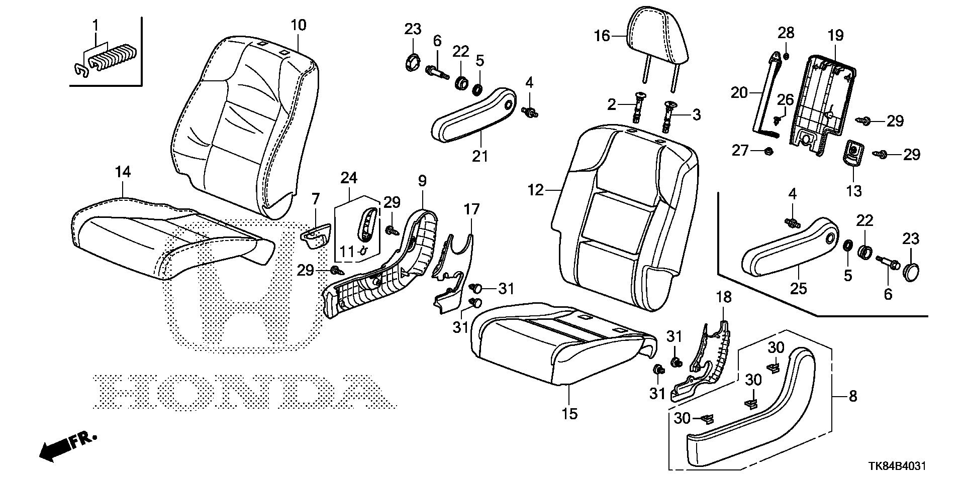 Diagram MIDDLE SEAT (R.) for your 2011 Honda Odyssey 3.5L VTEC V6 AT LX 